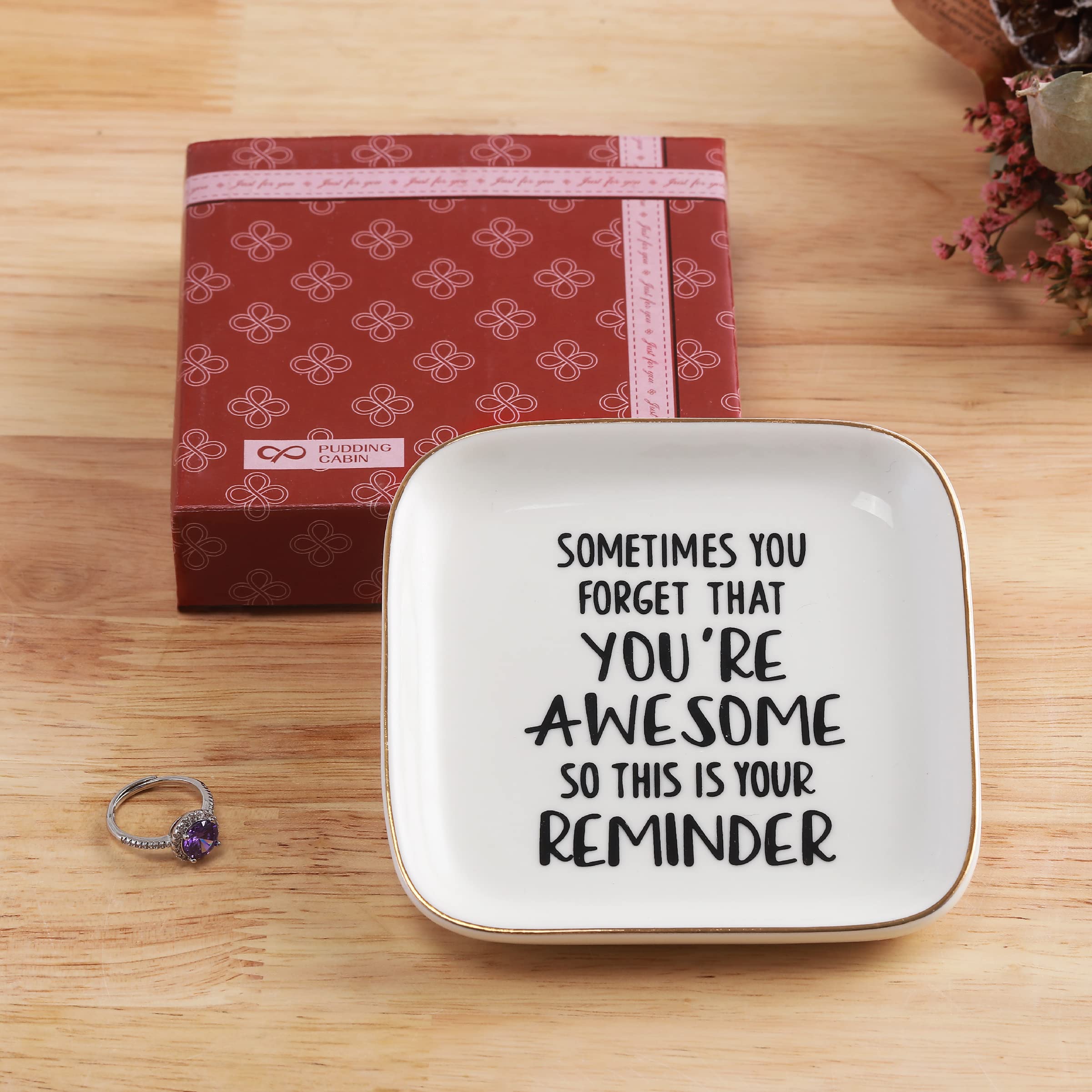 PUDDING CABIN Inspirational Gifts for Women Ring Dish You're Awesome So This is Your Remind Birthday Gifts for Women Unique, Friends Gifts For Women Her Mom Sister Coworker Christmas Gifts