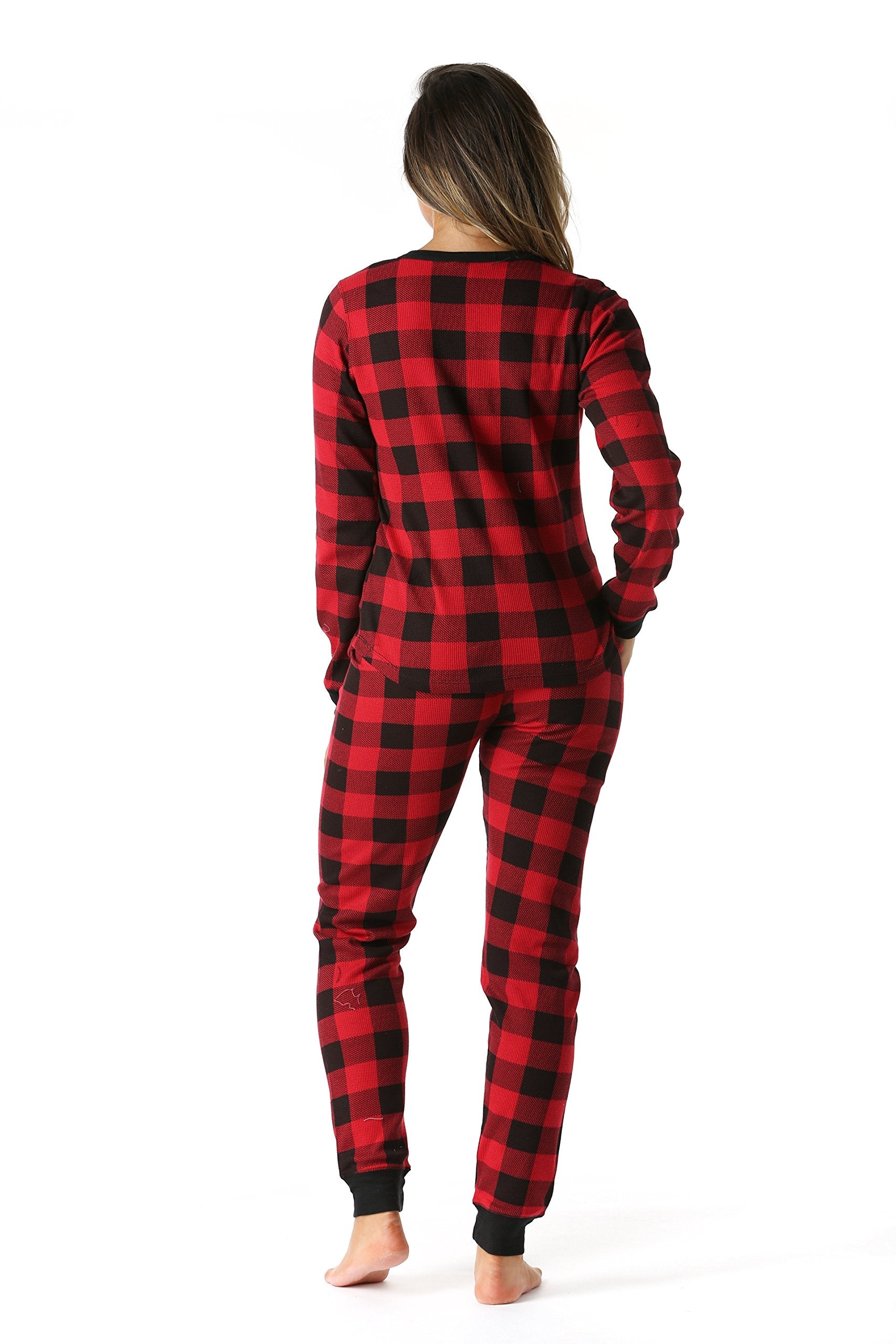 #followme Buffalo Plaid 2 Piece Base Layer Thermal Underwear Set for Women 6372-10195-NEW-RED-M