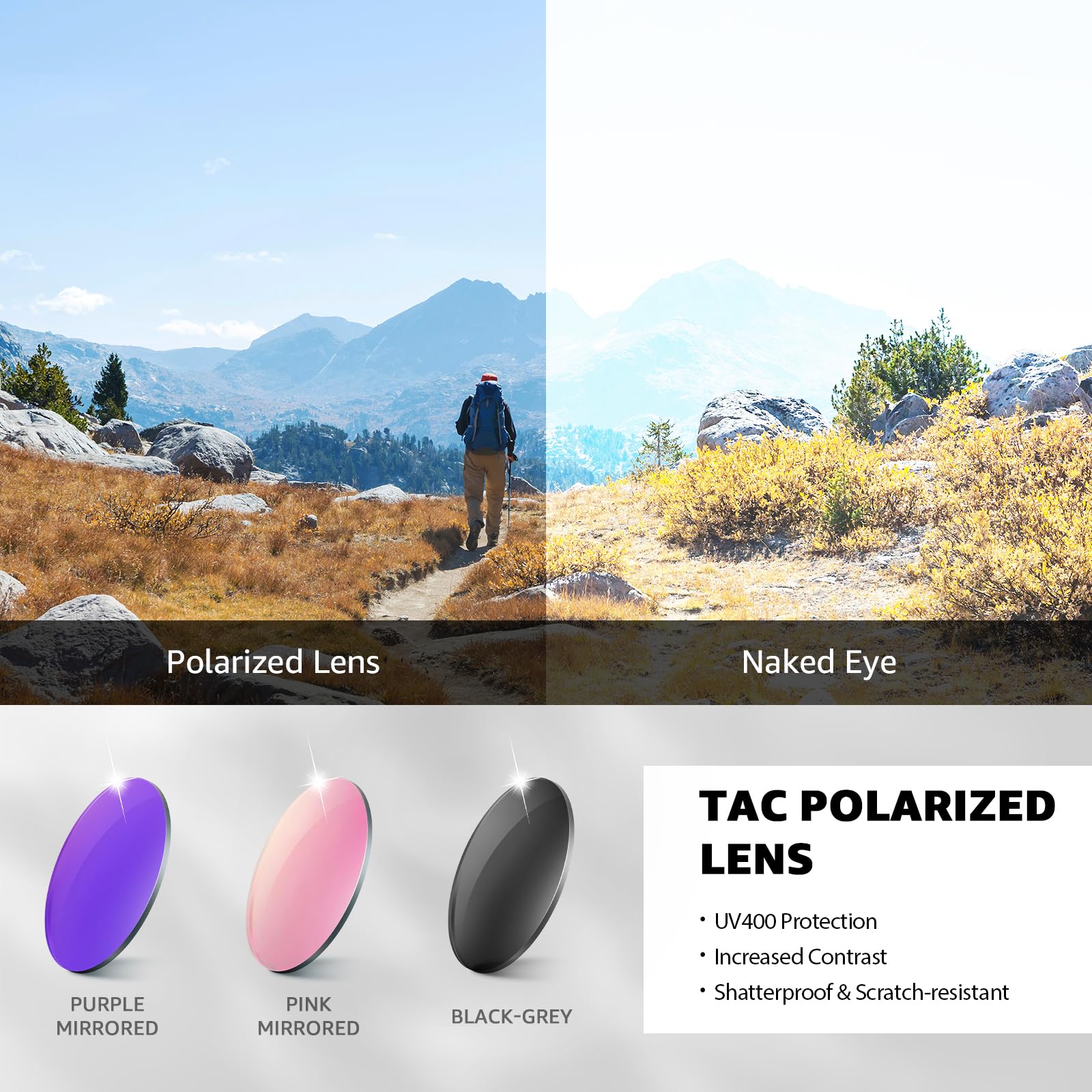 TJUTR Sports Sunglasses for Women Men, Polarized UV400 Protection Wrap Around Sun Glasses for Running Driving (A3 Black/Grey)