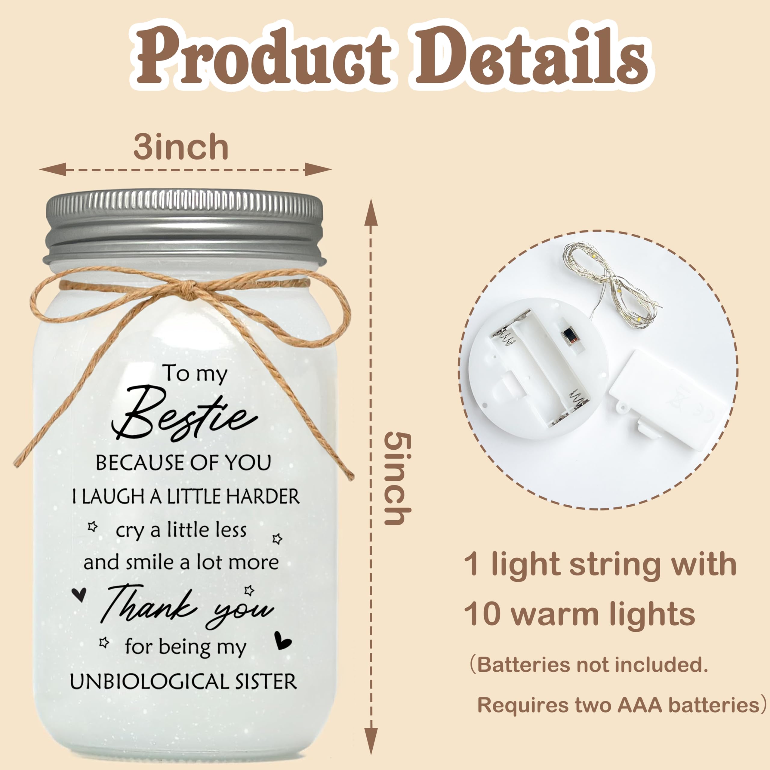 LE XIAOXI Best Friend Birthday Gifts for Women, Mason Jar Night Lights - Christmas Mother's Day Birthday Gifts for Women Friendship