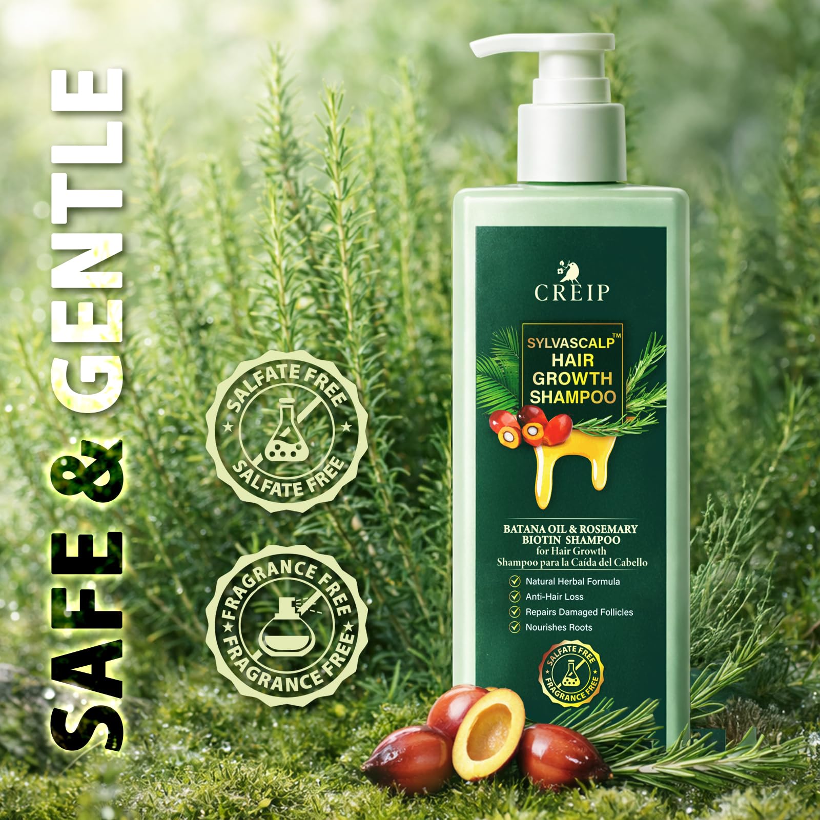 Rosemary & Batana Oil Hair Growth Shampoo: Hair Loss Shampoo for Men and Women with Biotin, Sulfate & Fragrance-Free Thickening