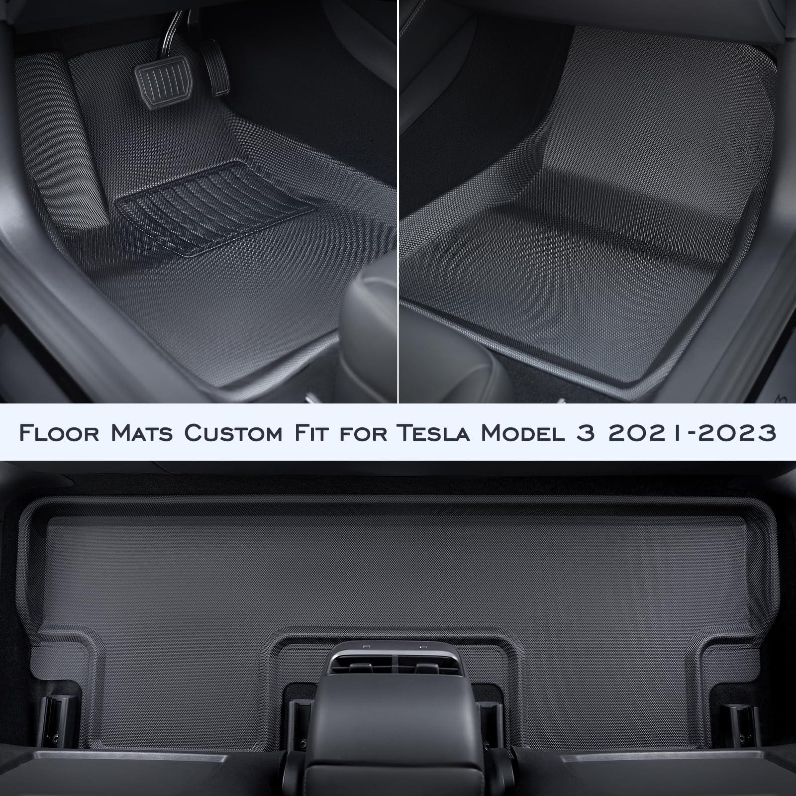 for Tesla Model 3 Floor Mats Model 3 All Weather Floor mats 2023 2022 2021 for Tesla Model 3 Accessories Anti-Slip Waterproof Floor Liners Cargo Rear Trunk Mat Interior Accessories