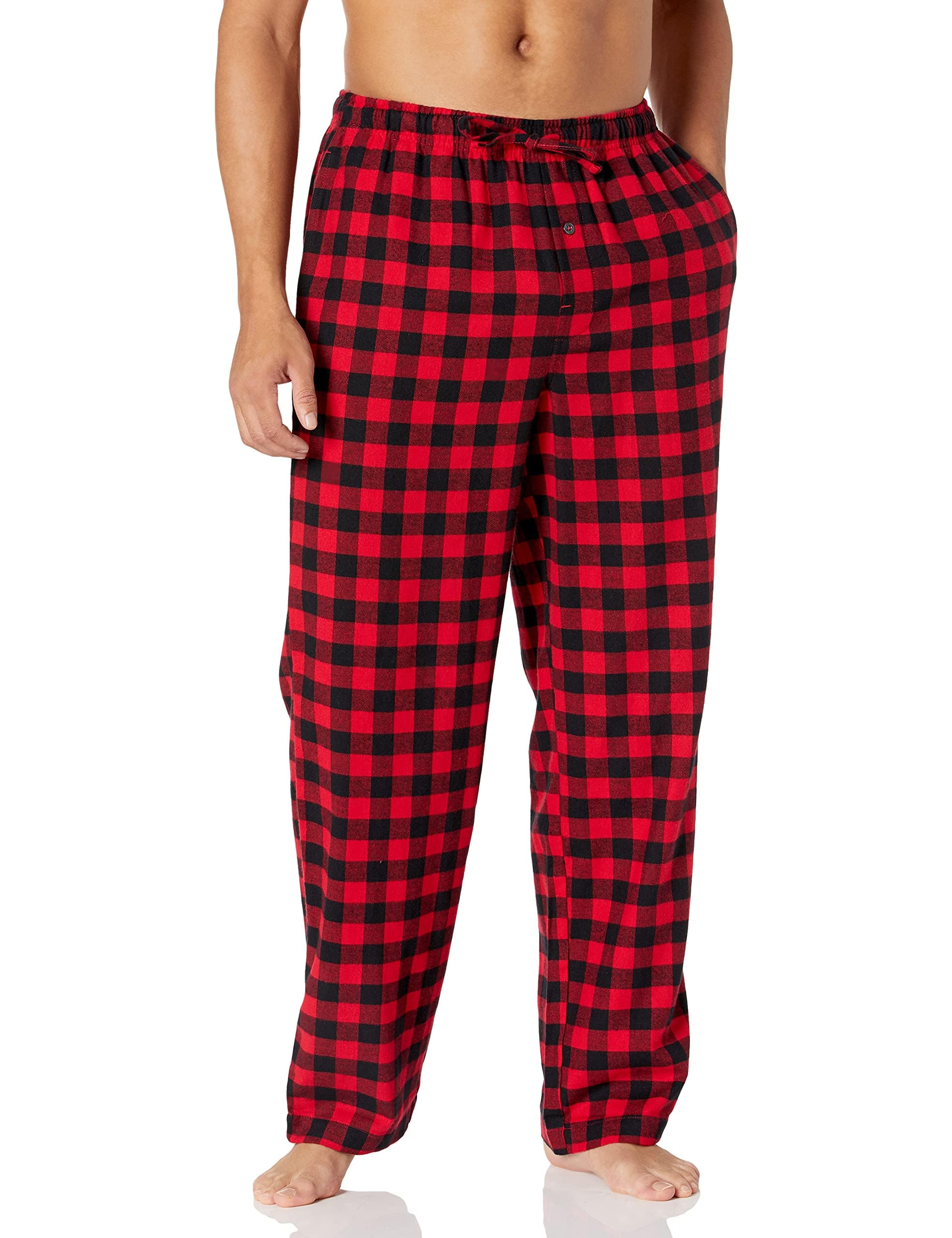 Amazon Essentials Men's Flannel Pajama Pant (Available in Big & Tall), Black Red Buffalo Plaid, Medium