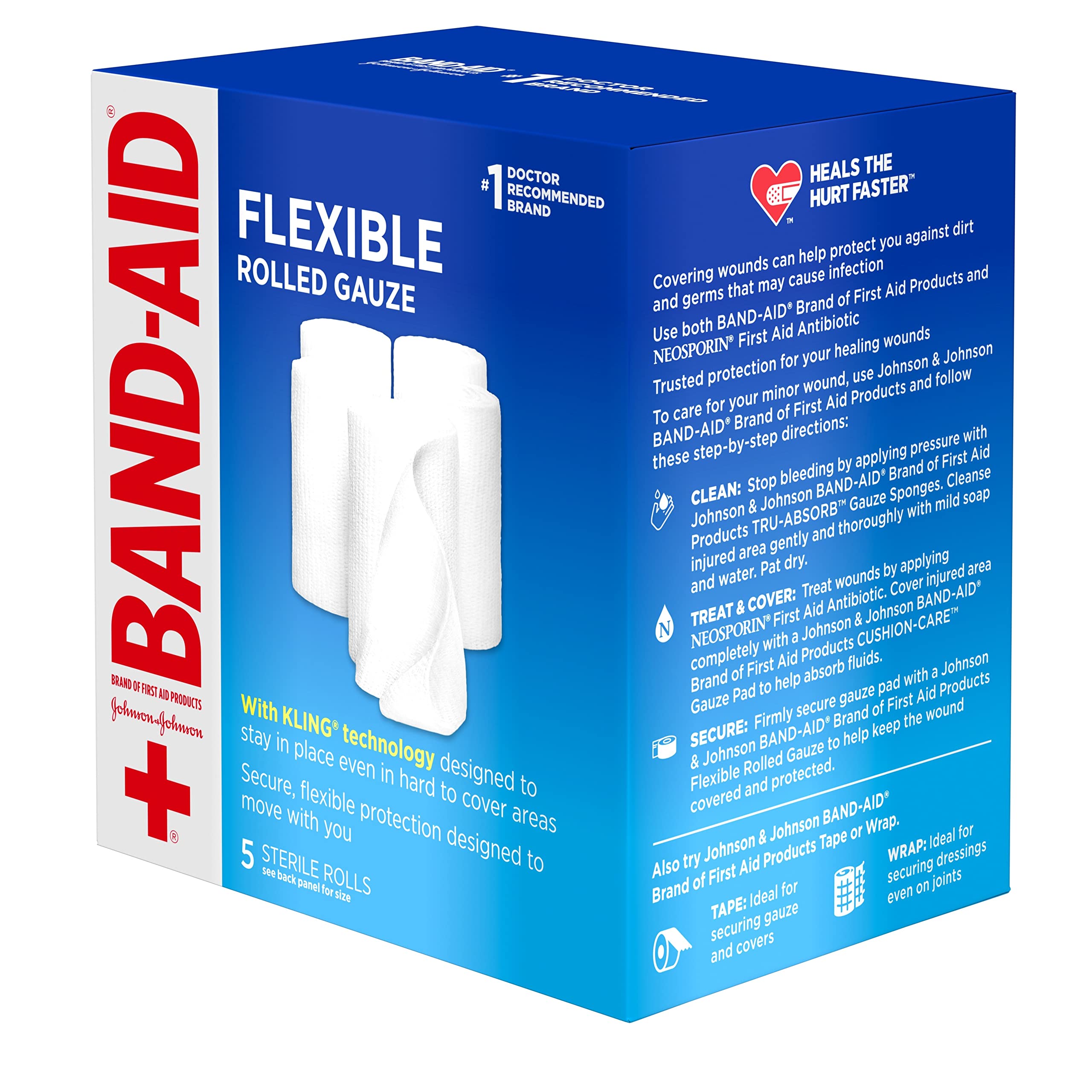 Band-Aid Brand of First Aid Products Flexible Rolled Gauze Dressing for Minor Wound Care, Soft Padding and Instant Absorption, 3 Inches by 2.1 Yards, Value Pack 5 ct