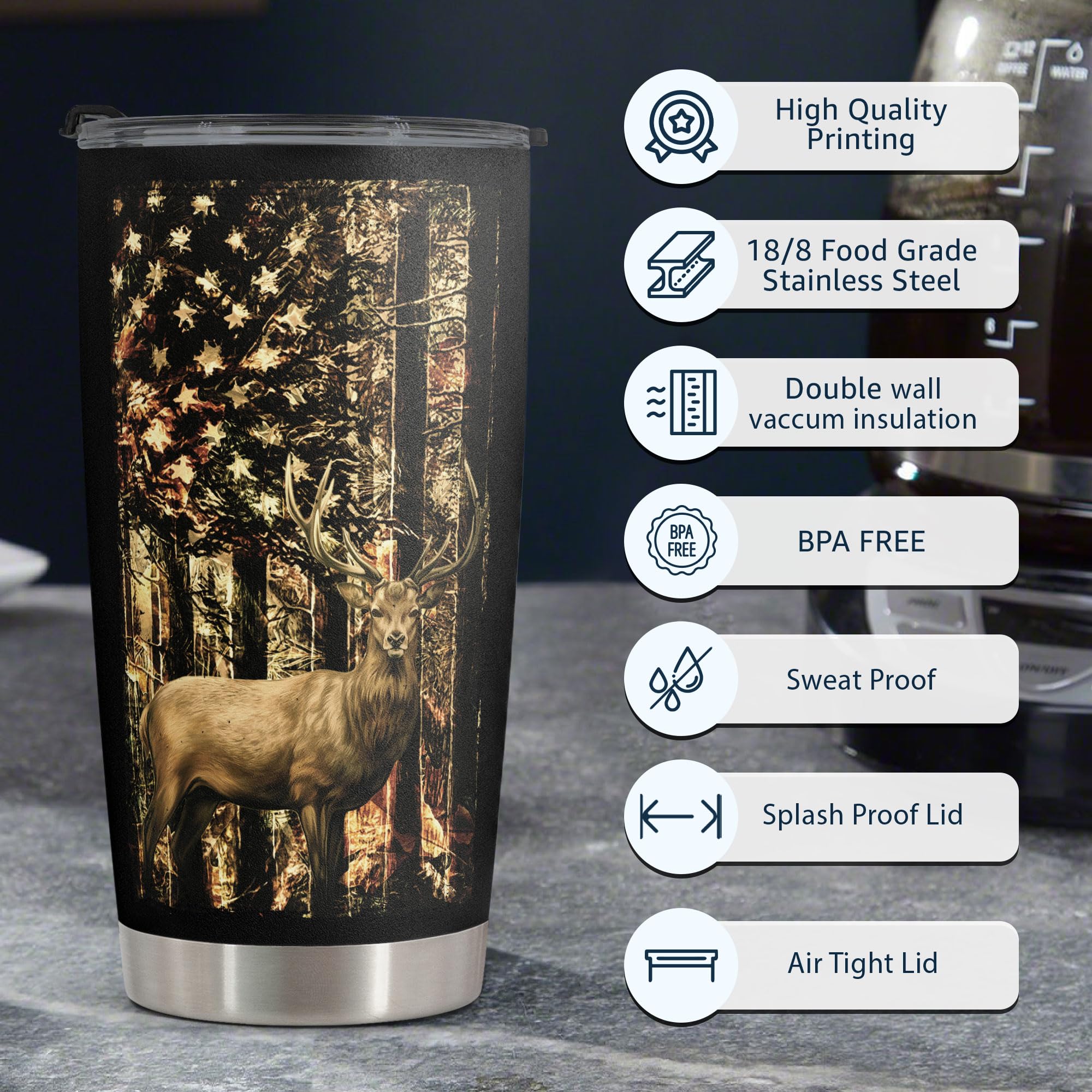 Macorner Hunting Gifts for Men - Stainless Steel Tumbler 20oz for Father - Best Papa Ever - Gifts for Men Dad Papa Husband - Fathers Day & Birthday Gift for Dad from Daughter Son - Gifts for Hunters