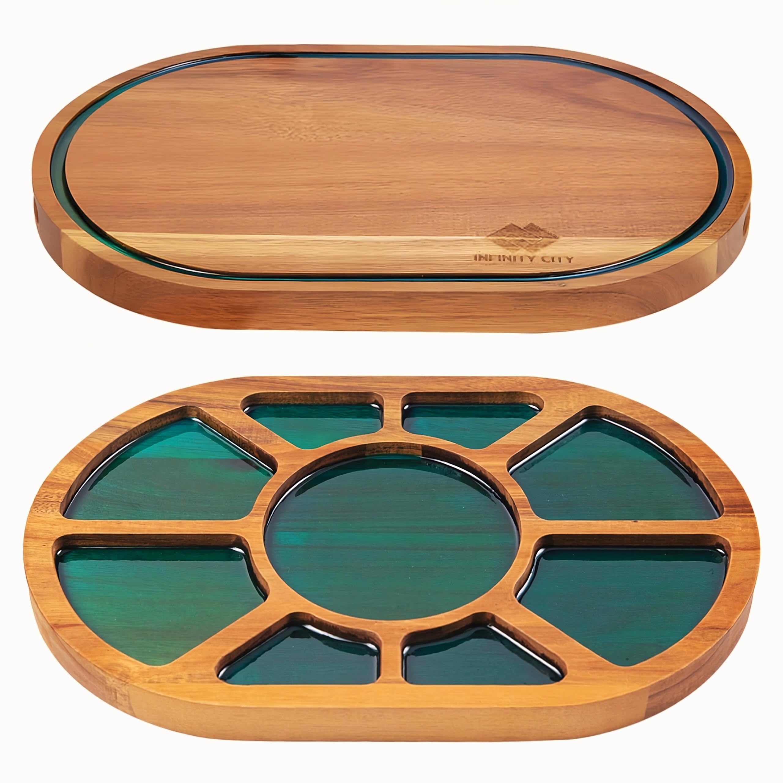 INFINITY CITY Charcuterie Boards, Cheese Board and Cutting Board 2 in 1, Acacia Wood Serving Tray With Resin for Kitchen