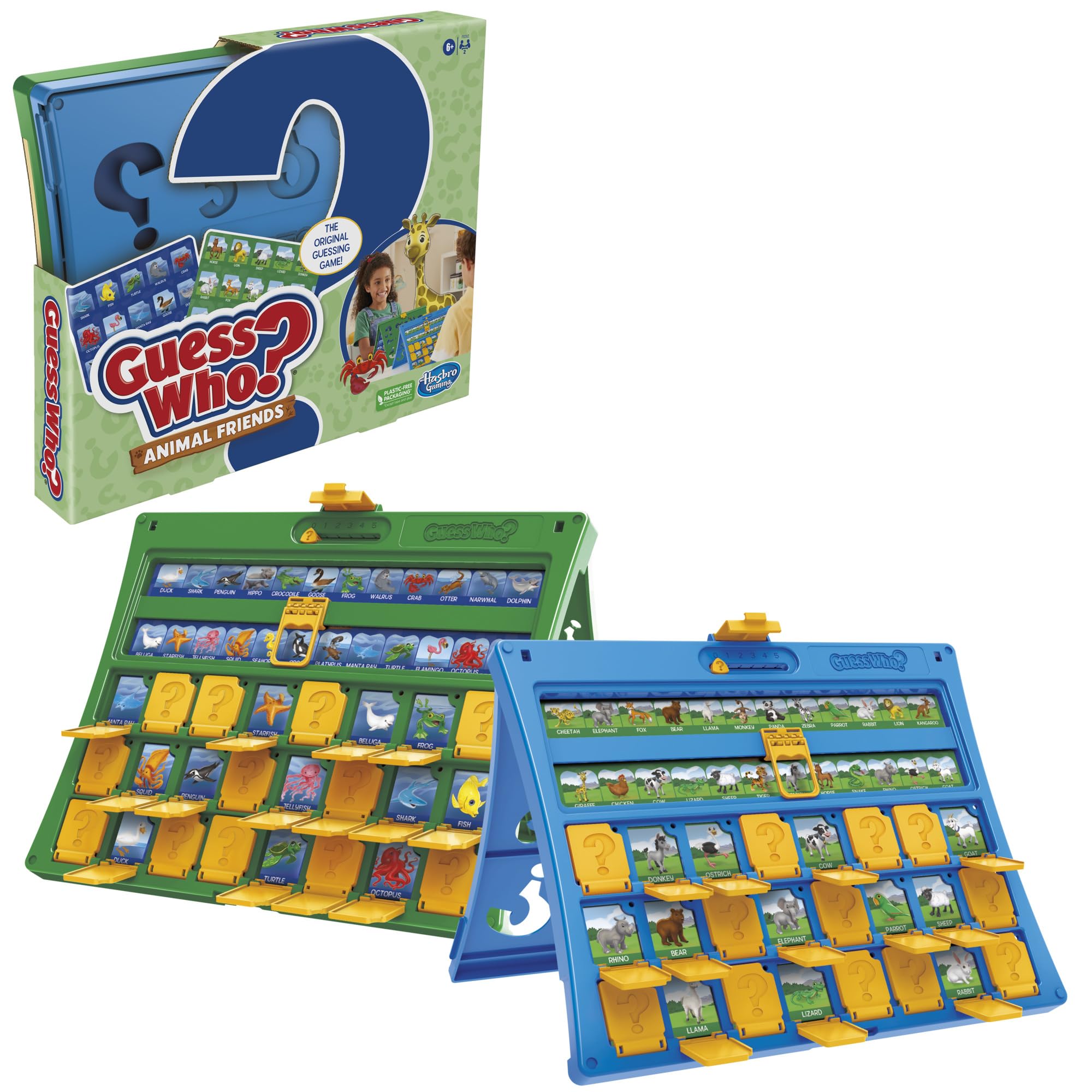 Hasbro Gaming Guess Who? Animal Friends Game | 2 Double-Sided Animal Sheets | 2-Player Board Games for Kids | Back to School Gifts | Ages 6+ (Amazon Exclusive)