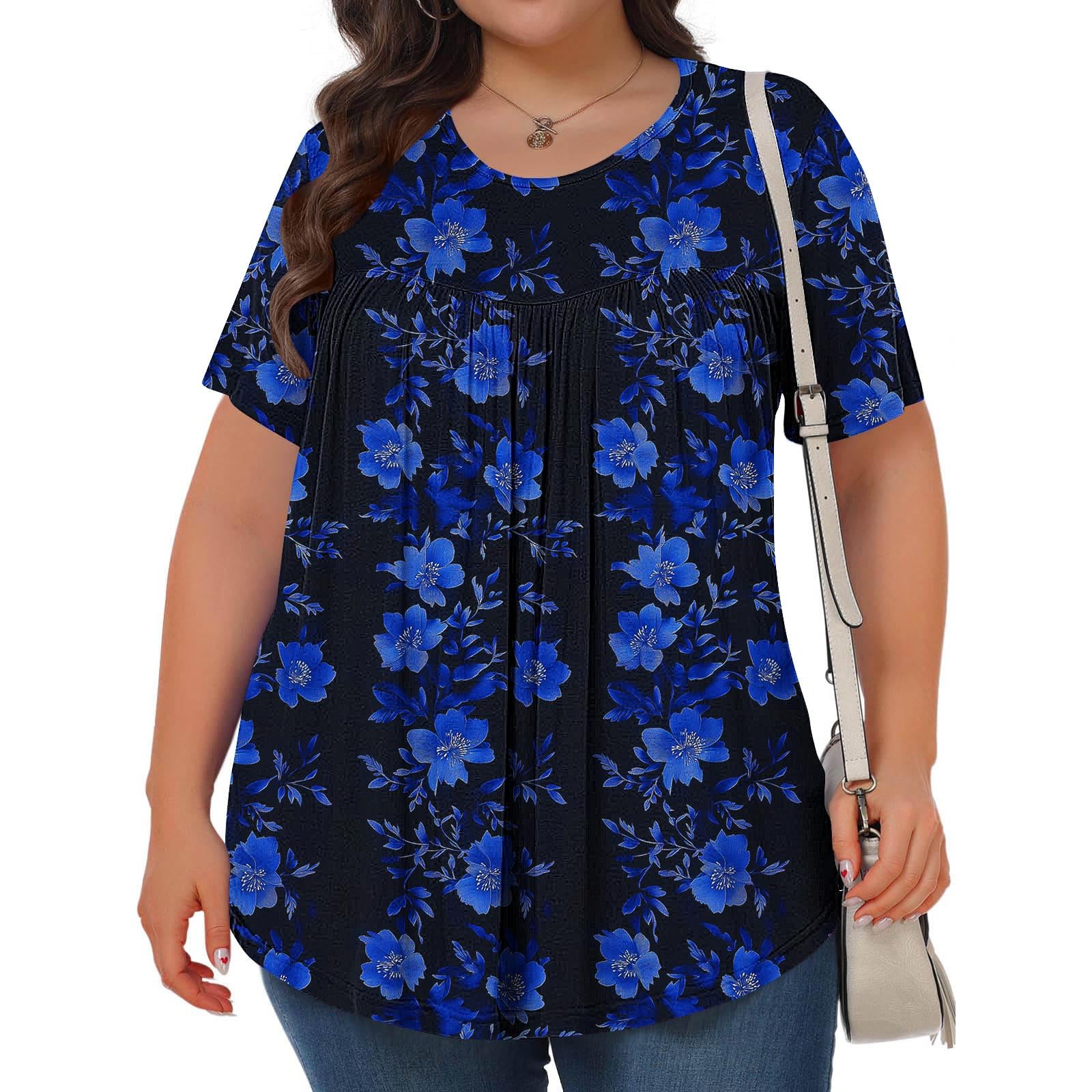 Plus Size Tops Plus Size Tops for Women Relaxed Fitted Short Sleeve Crewneck Shirts Floral Print Vacation Summer Clothes 2025