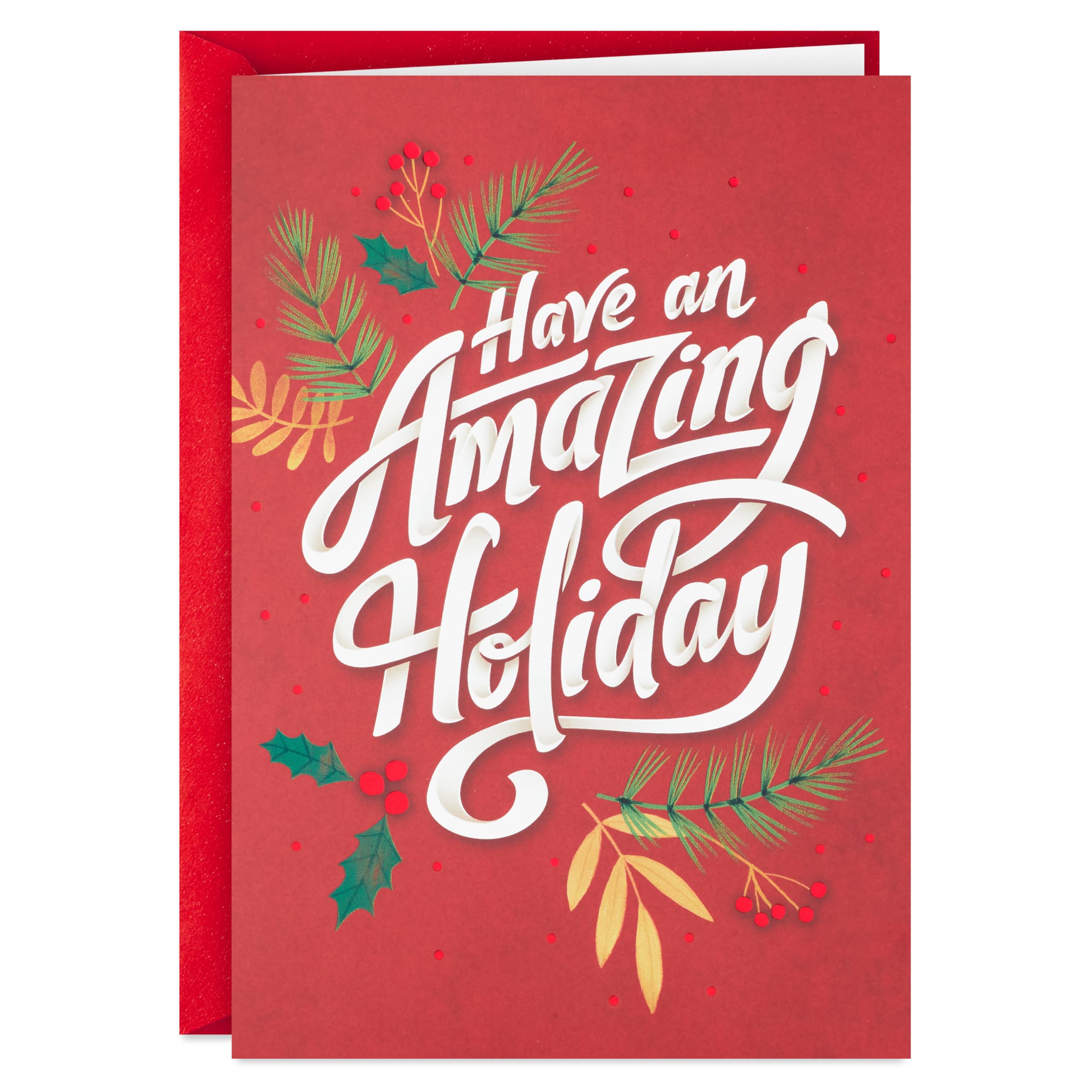 Hallmark Modern Boxed Christmas Cards, Amazing Holiday (40 Cards and 40 Envelopes) Evergreen Branches and Holly