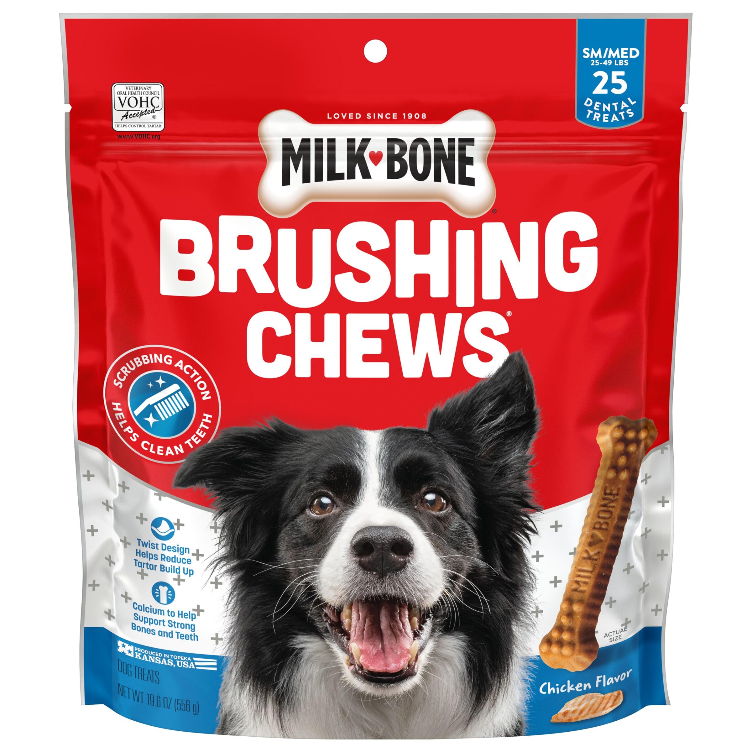 Milk-Bone Original Brushing Chews, 25 Small/Medium Daily Dental Dog Treats Scrubbing Action Helps Clean Teeth