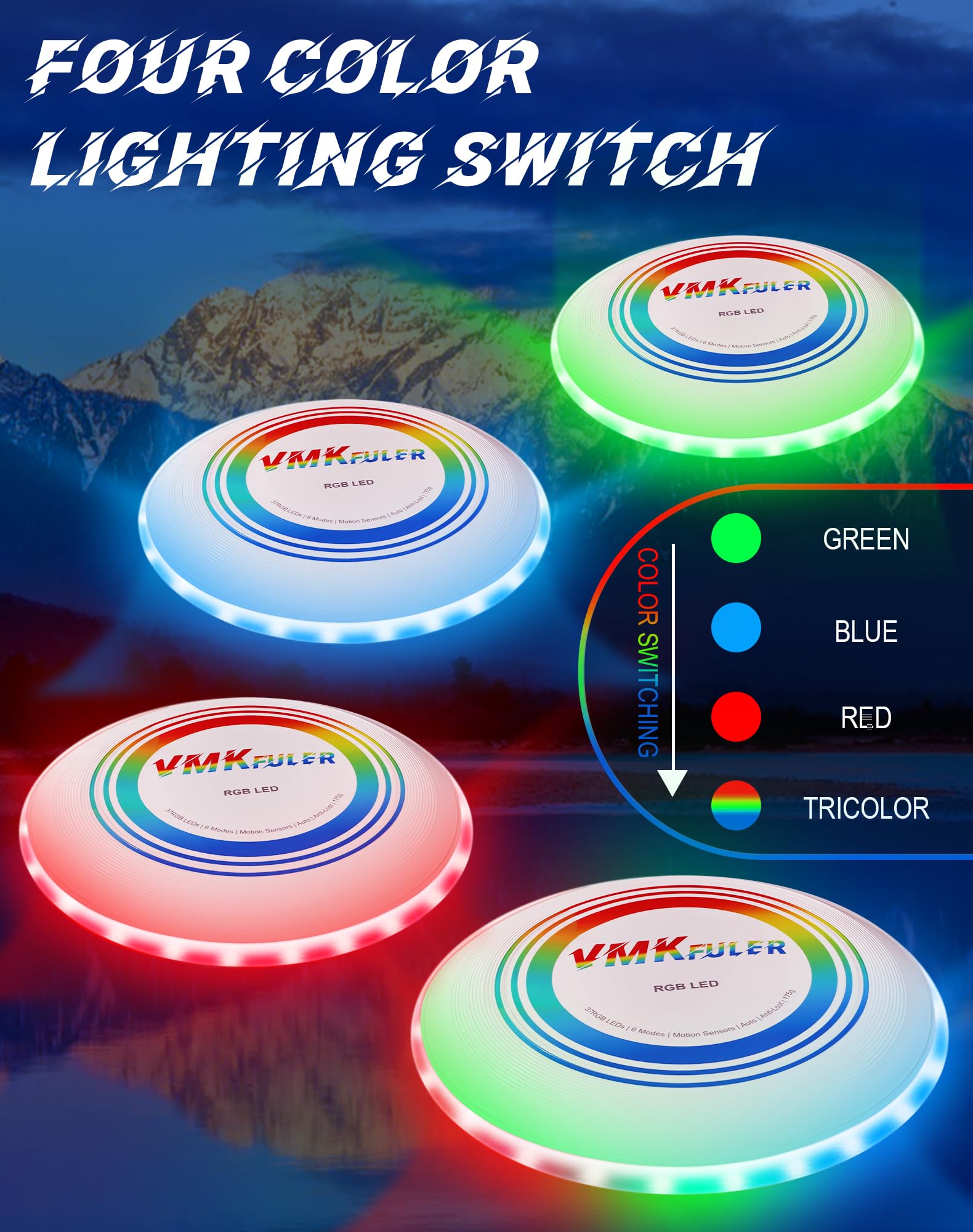 Vmkfuler LED Flying Disc-RGB LED, Light Up Ultimate Flying Disc, Smart Modes, Anti-Lost, Rechargeable, Ideal for Adult/Boys/Teens/Kids, 175g