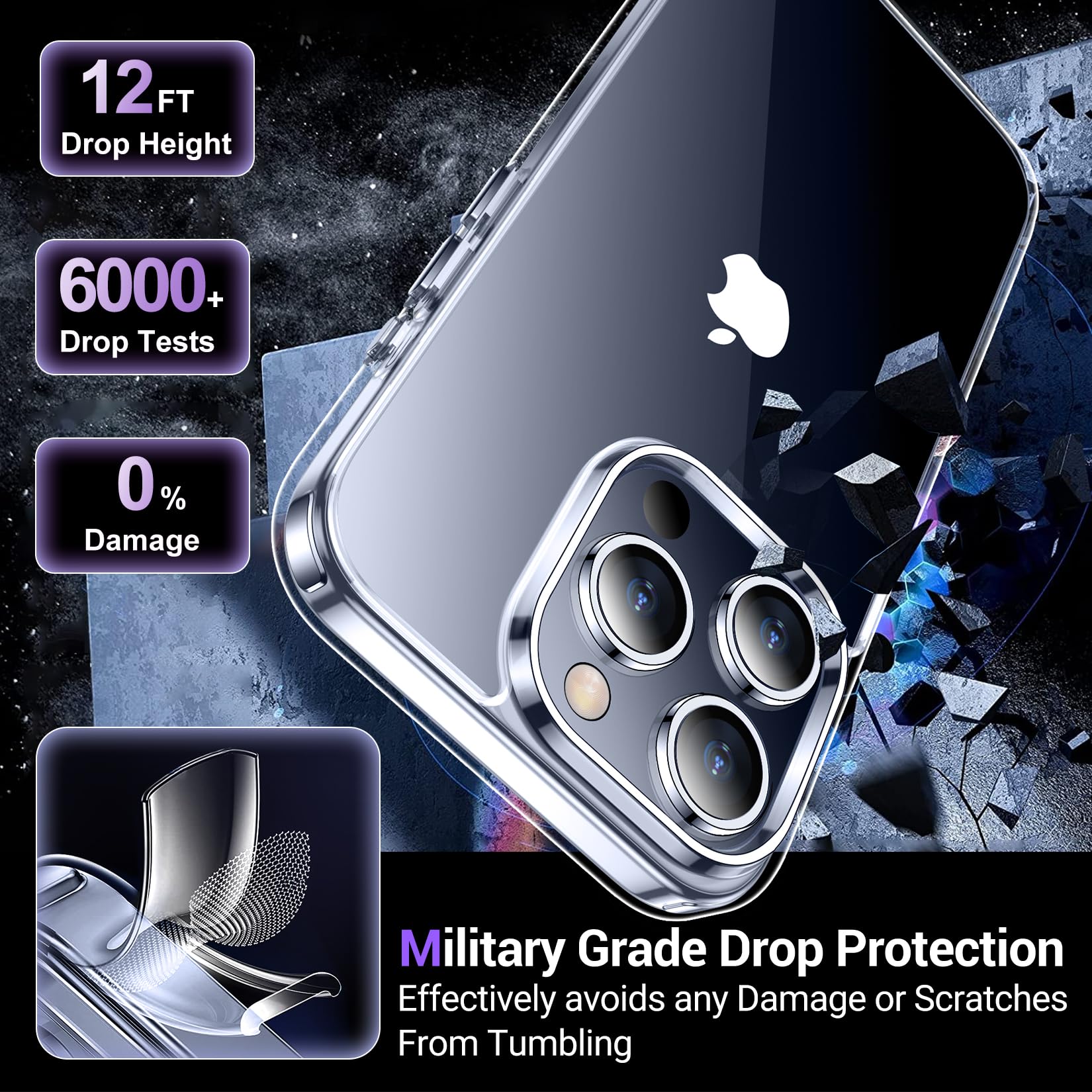 Temdan Designed for iPhone 15 Pro Max Case Clear, [Non-Yellowing] [Military-Grade Drop Protection] Slim Thin Shockproof Protective Cover Phone Case for iPhone 15 Pro Max Case