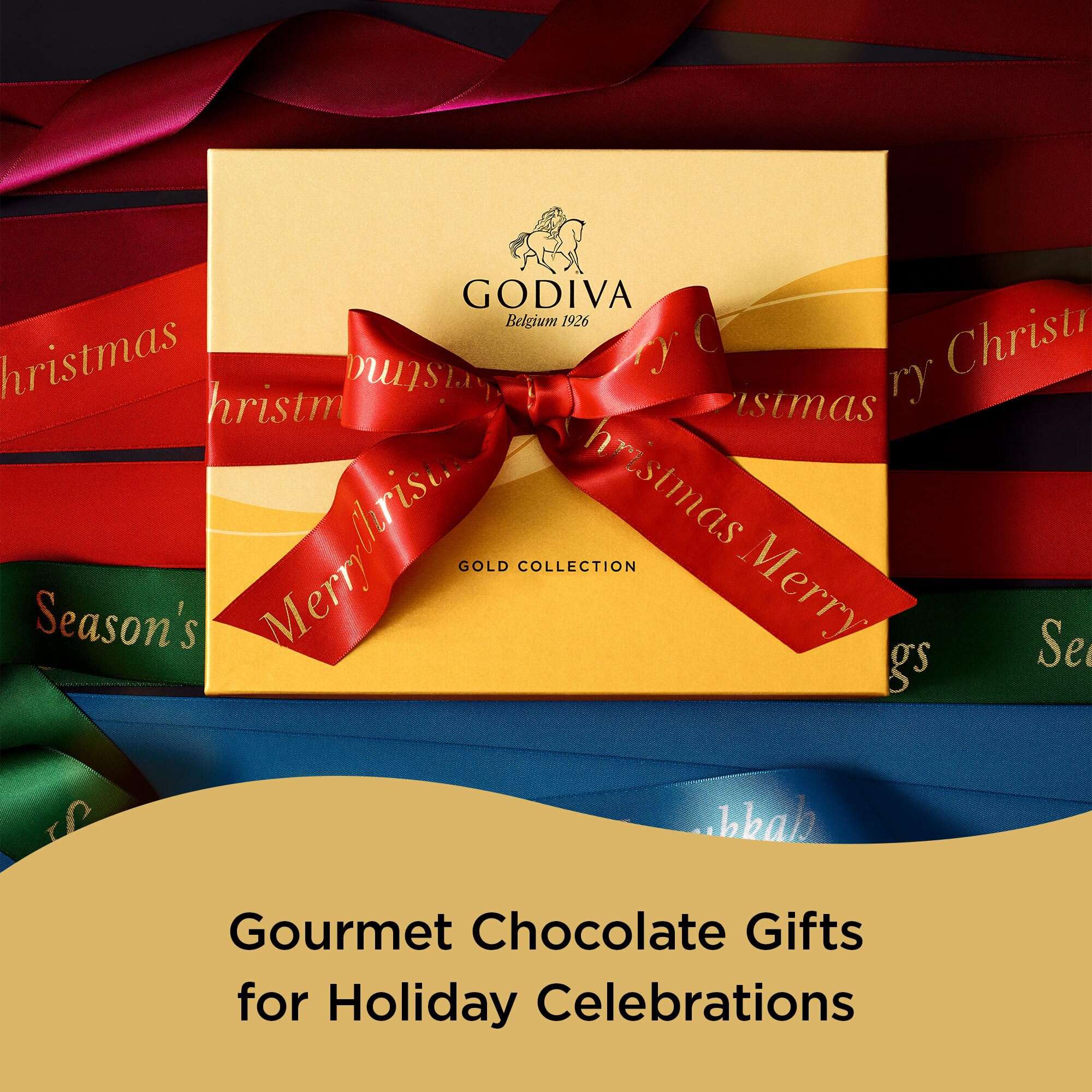 Godiva Chocolatier Season's Greetings Ribbon 36-Piece Assorted Chocolate Gift Box – Gourmet Chocolate Candy Variety Pack – Holiday Gift Basket for Family, Friends, and Festive Celebrations