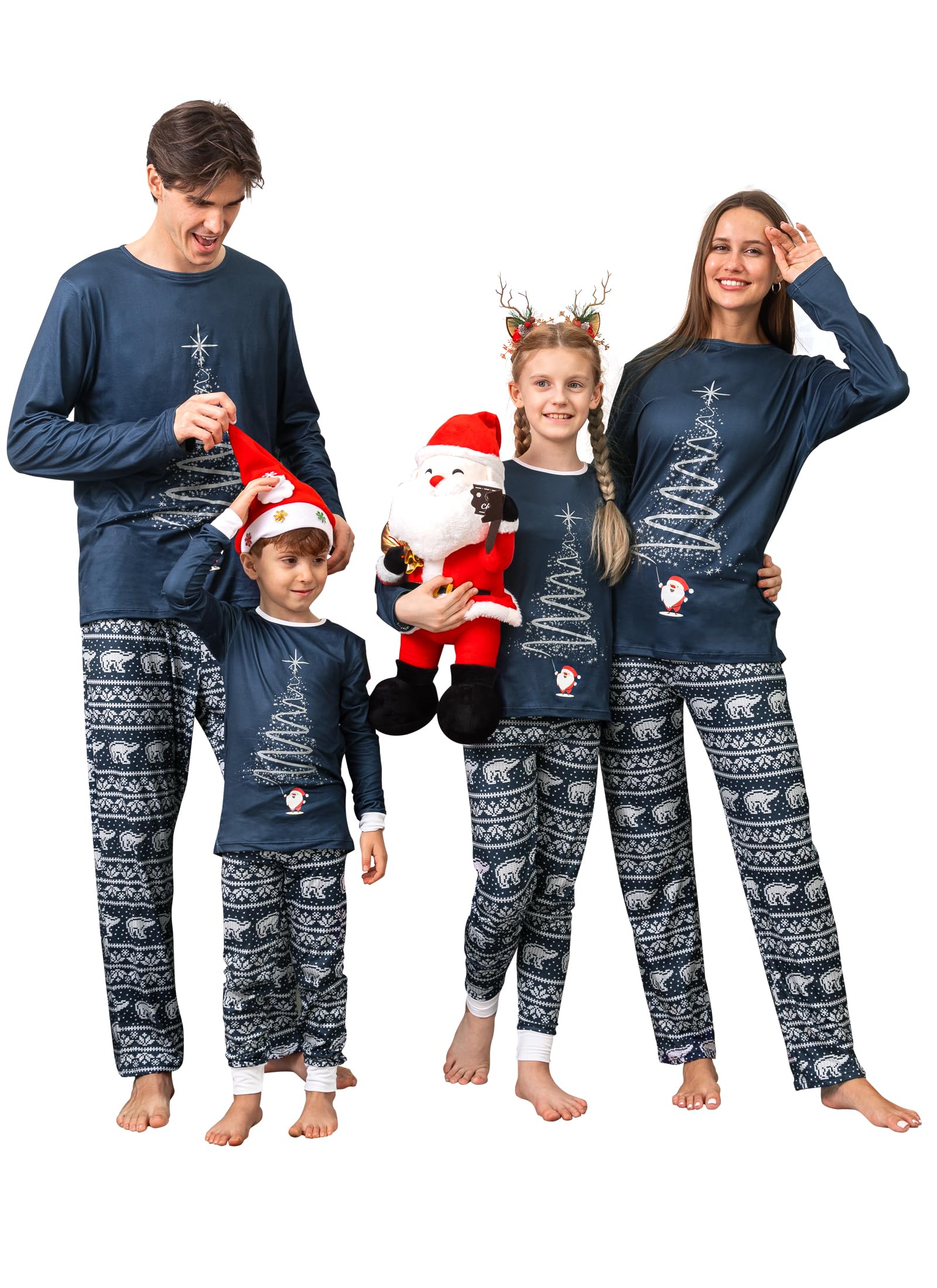 Rnxrbb 2024 Matching Family Christmas Pajamas Holiday Family Christmas Pjs Set Sleepwear Xmas Jammies Men Women Kids Couples,Navy Xmas Fireworks-K-8T