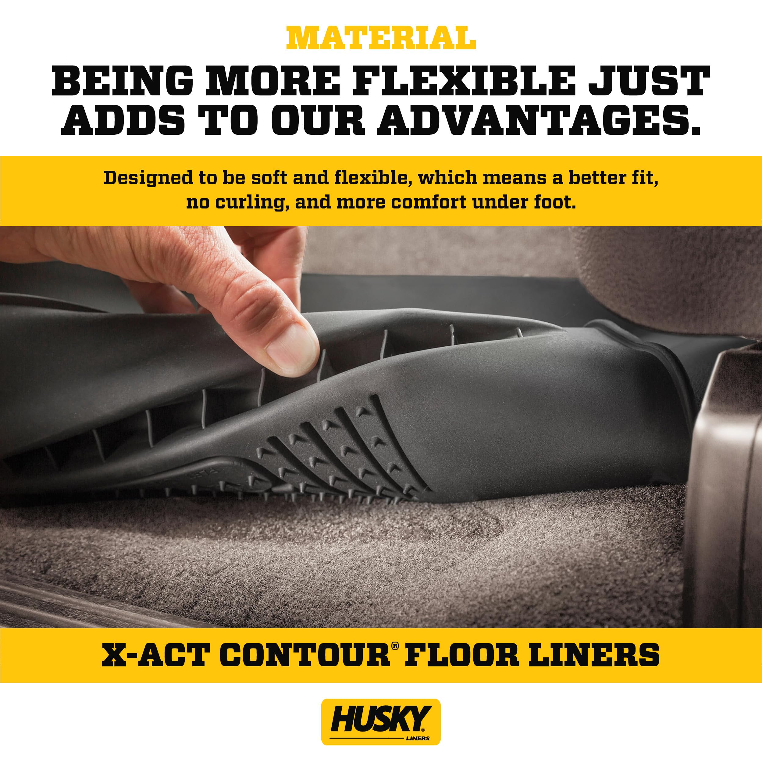 Husky Liners X-act Contour Floor Mats | Fits 2014-2018 Chevrolet Silverado & GMC Sierra 1500 Crew Cab; 2015-2019 Silverado/Sierra 2500/3500 Crew Cab | Front & 2nd Row, 3-pc Black - 53908