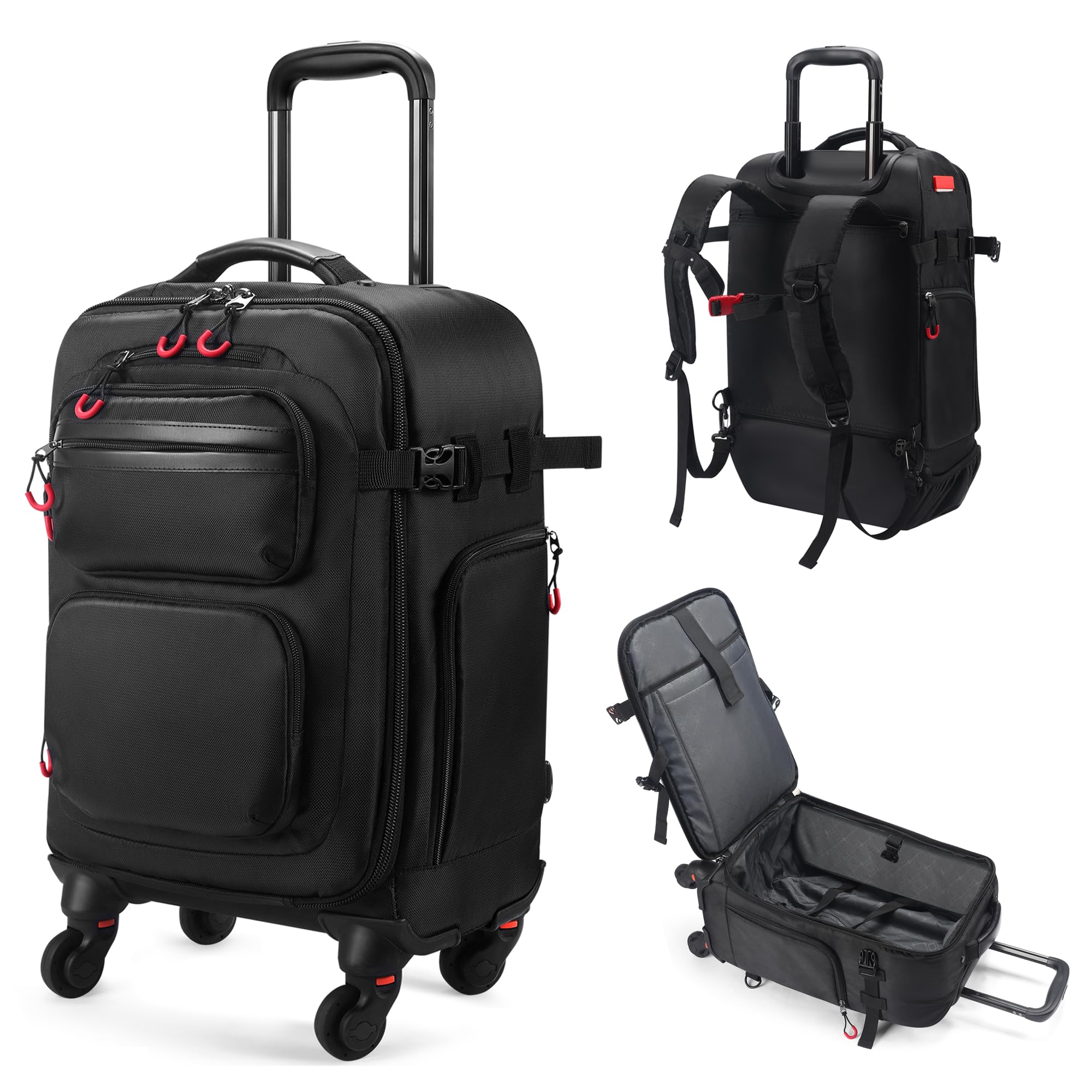 Rolling Backpack with Wheels - Water-Resistant, Comes with 2 Extra Replacement Wheels. Airline Approved Underseat Travel Luggage, Ideal 18*14*8 Personal Item Suitcase Backpack, Fits 15.6 Inch Laptop