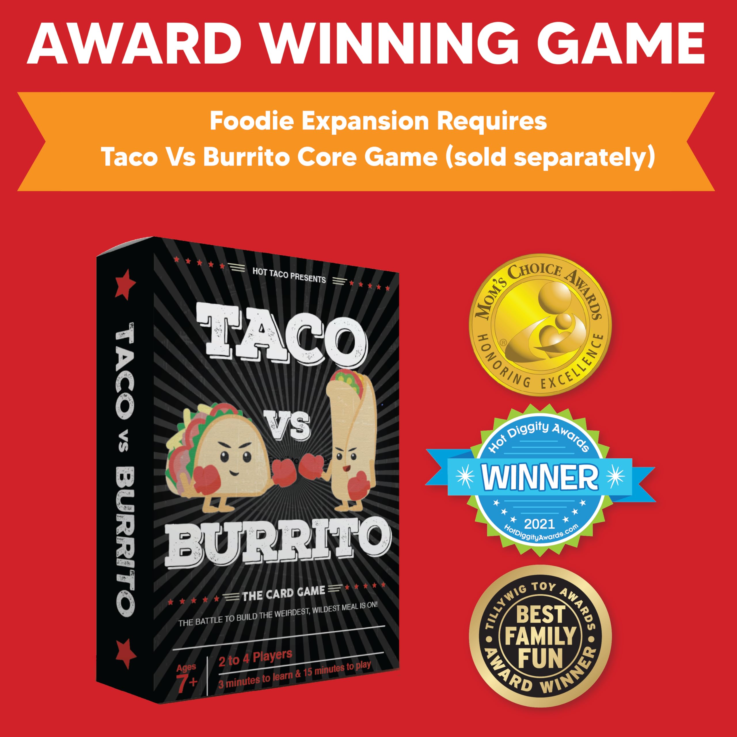 Taco vs Burrito Foodie Expansion Pack - Requires Core Game to Play - Card Game Created by a 7-Year-Old and Perfect for Families, Friends, Adults, Teens & Kids.