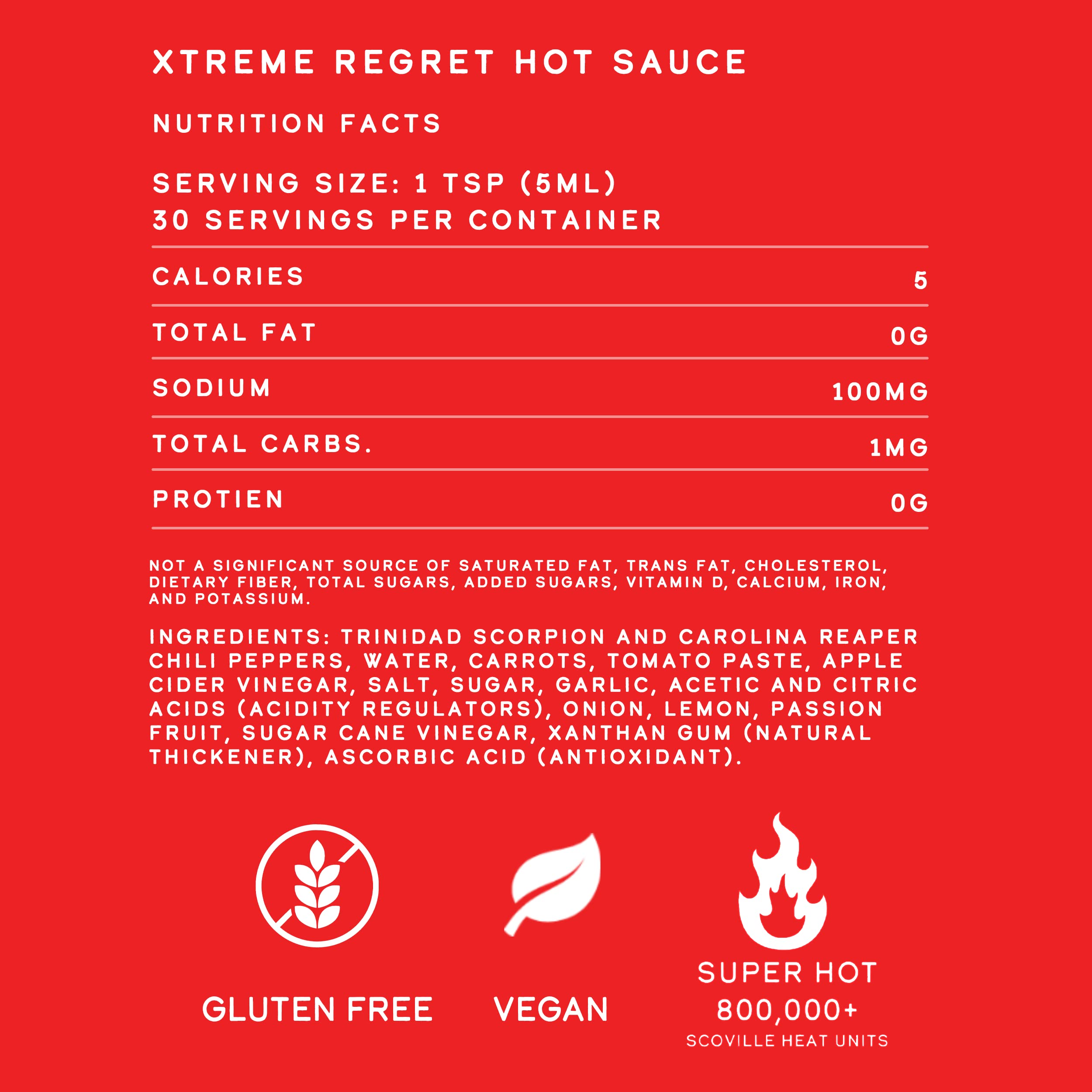 Elijah's Xtreme Regret Hot Sauce - Carolina Reaper and Trinidad Scorpion - The 2 Hottest Peppers in the World for an Extreme Fiery Heat