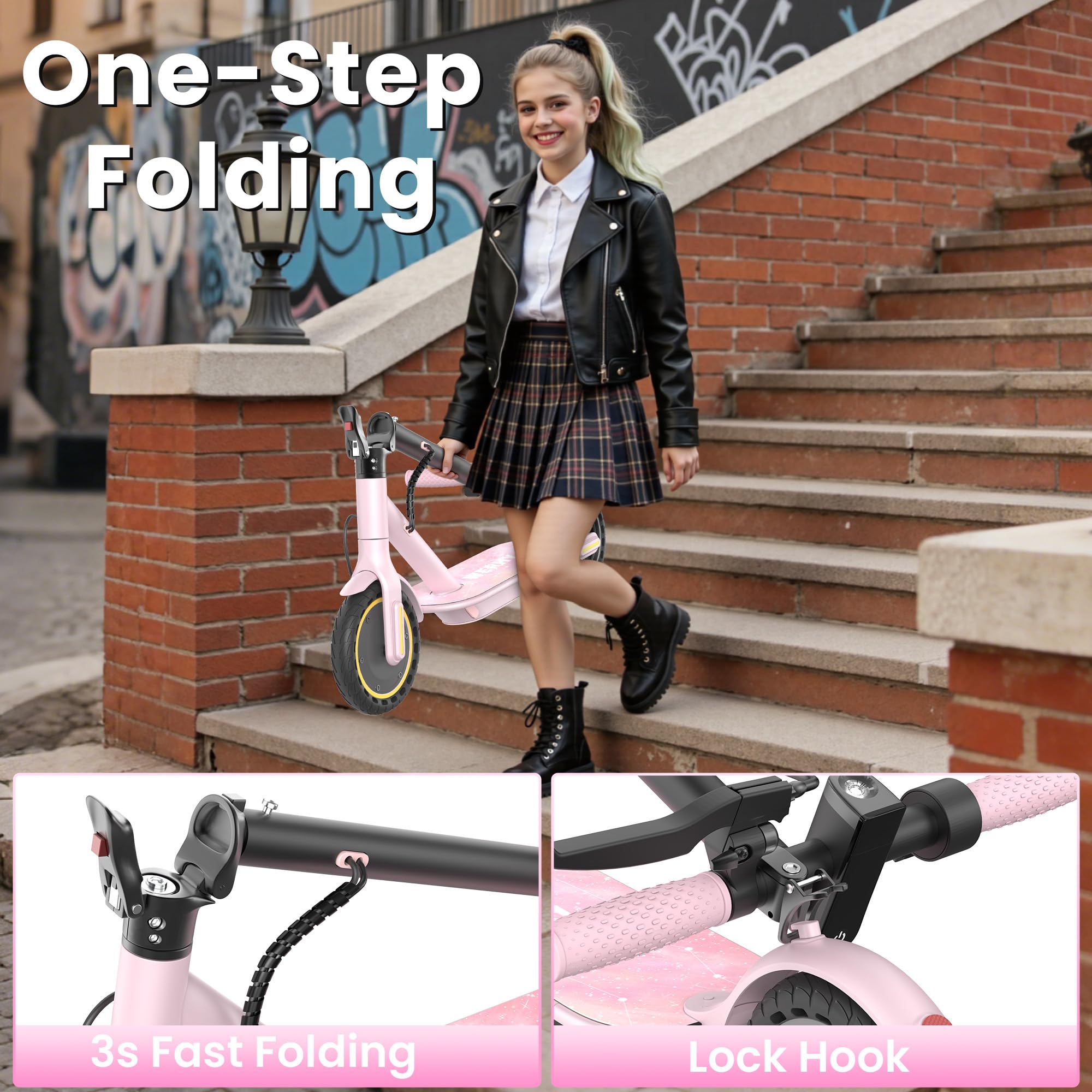 WERHY Foldable Electric Scooter, 350W Motor, Max 12Miles Long Range, 19 MPH Max Speed, 8.5" Solid Tire, Lightweight Foldable E-Scooter with Dual Braking, Digital Display, Cruise Control