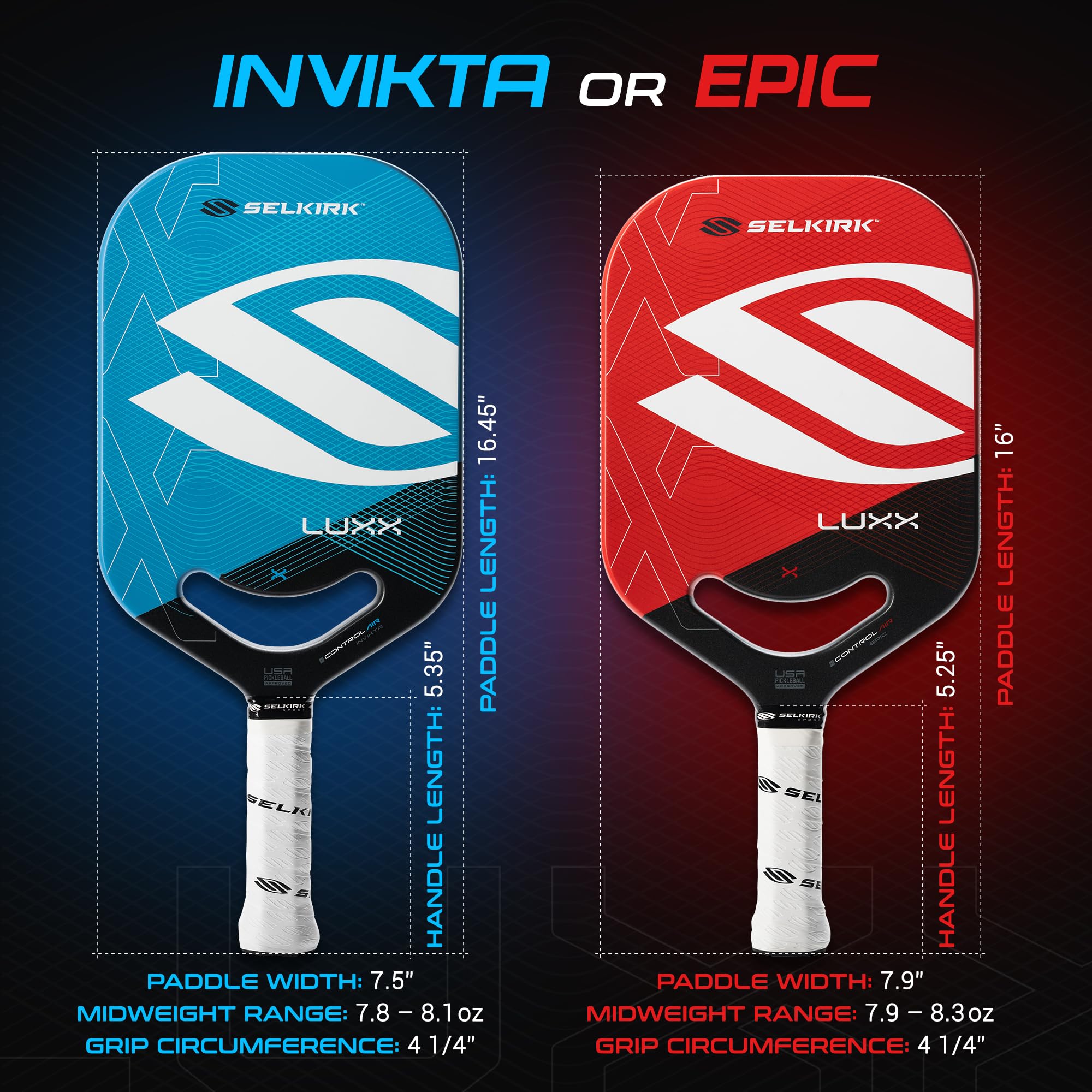 Selkirk LUXX Control Pickleball Paddle | Florek Carbon Fiber Pickleball Paddle with a Polypropylene X7 Core | The Pickle Ball Paddle Designed for Ultimate Power & Control | Invikta Blue