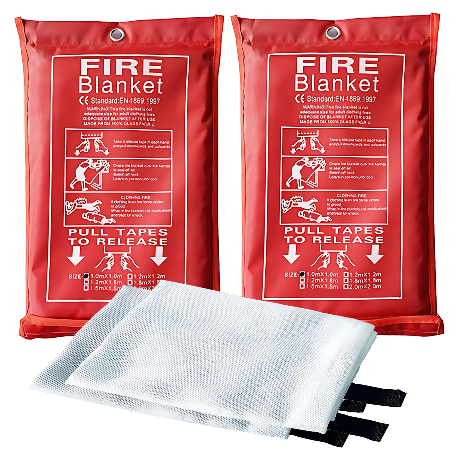 Emergency Fire Suppression Blankets 40" x 40" Fire Proof Fiberglass Blanket for Survival - High Heat Resistant Fire Extinguisher for Office, Home, Kitchen, Grill, Camping, Car, School, etc. 2-Pack