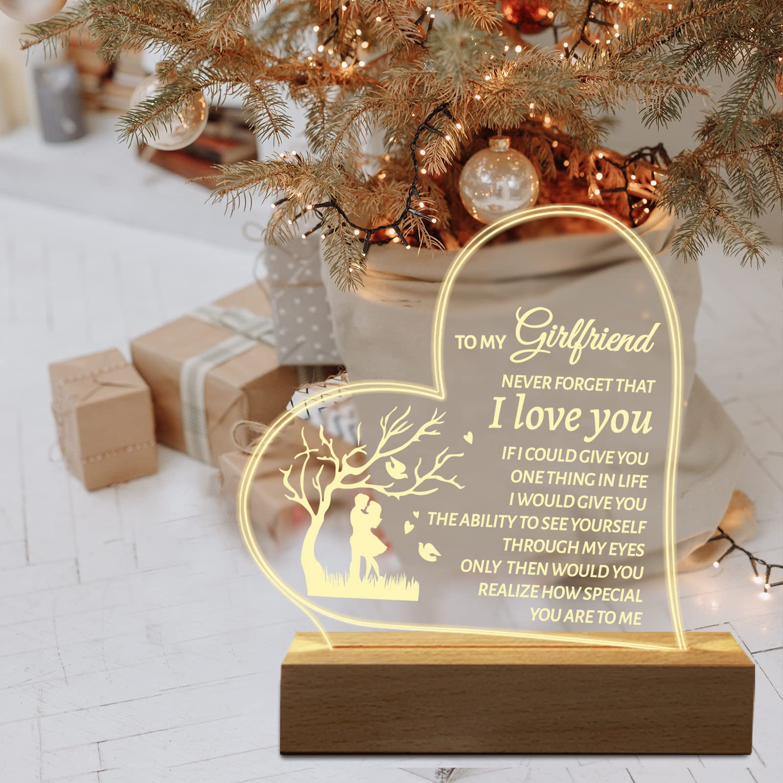 Hiipeenow Gifts for Girlfriend, to My Girlfriend Acrylic Engraved Night Light 15 * 19CM Presents, Birthday Anniversary Christmas Valentines Day Gifts for Girlfriend