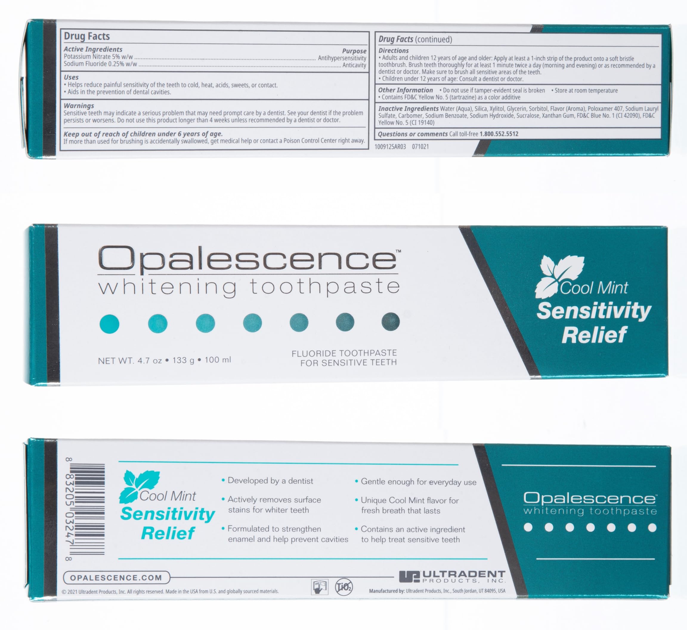 Opalescence Whitening Toothpaste for Sensitive Teeth (1 Pack) - Oral Care, Mint Flavor, Gluten Free - TP-5167-1