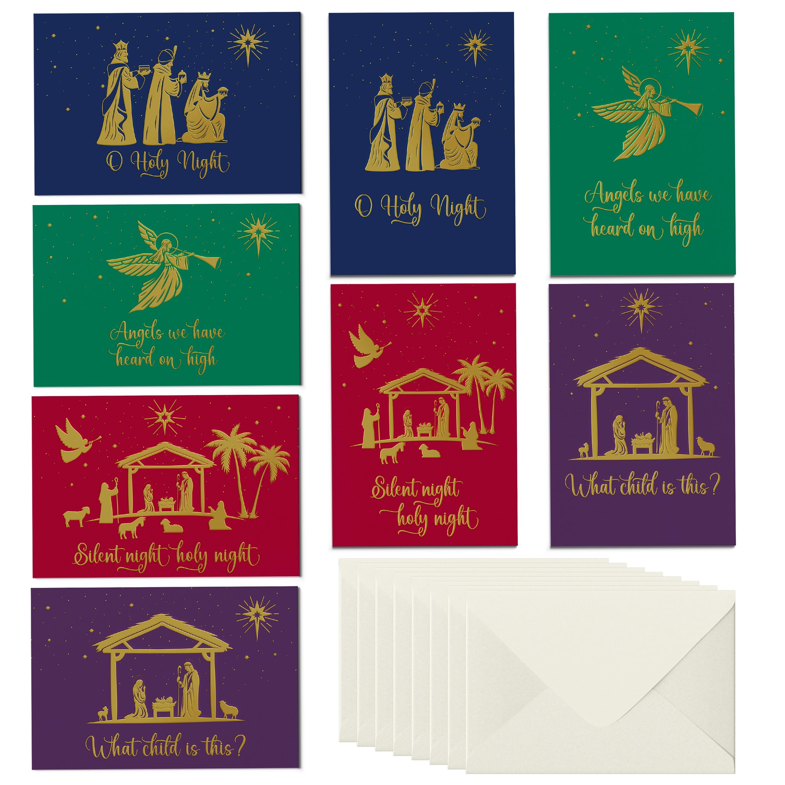 Better Office Products 50 Pack Religious Christmas Cards with Embossed Gold Foil Accents, 5" x 7", High Gloss, Gold Foil Interior Greeting, with 50 Envelopes, 50 Count Boxed Assortment