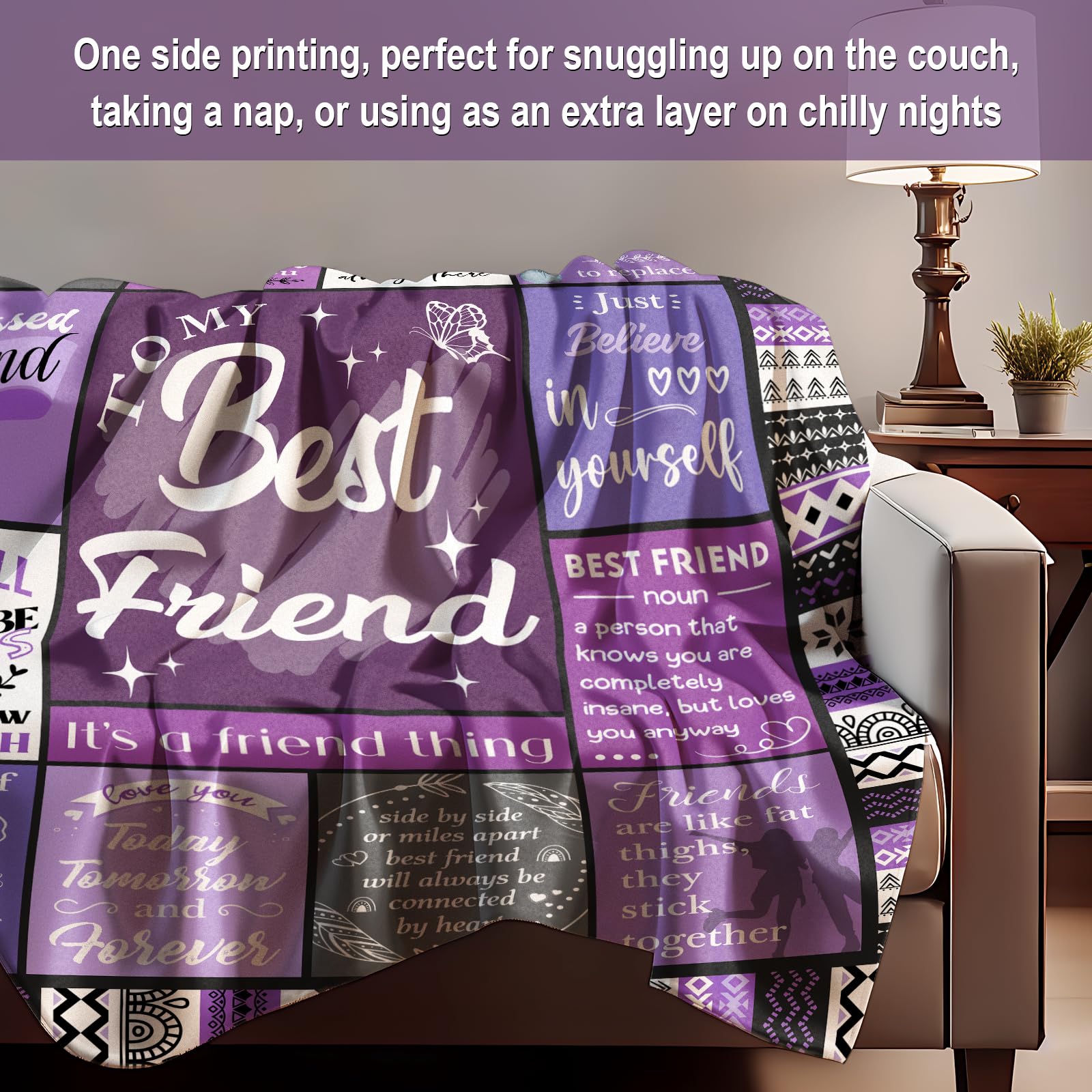 Ueedklaayy Best Friend Blanket Gifts, Best Friend Birthday Gifts for Women - Friendship Gift to My Best Friends, Bestie, BBF, Soul Sister, Long Distance Blanket Present 50x60in