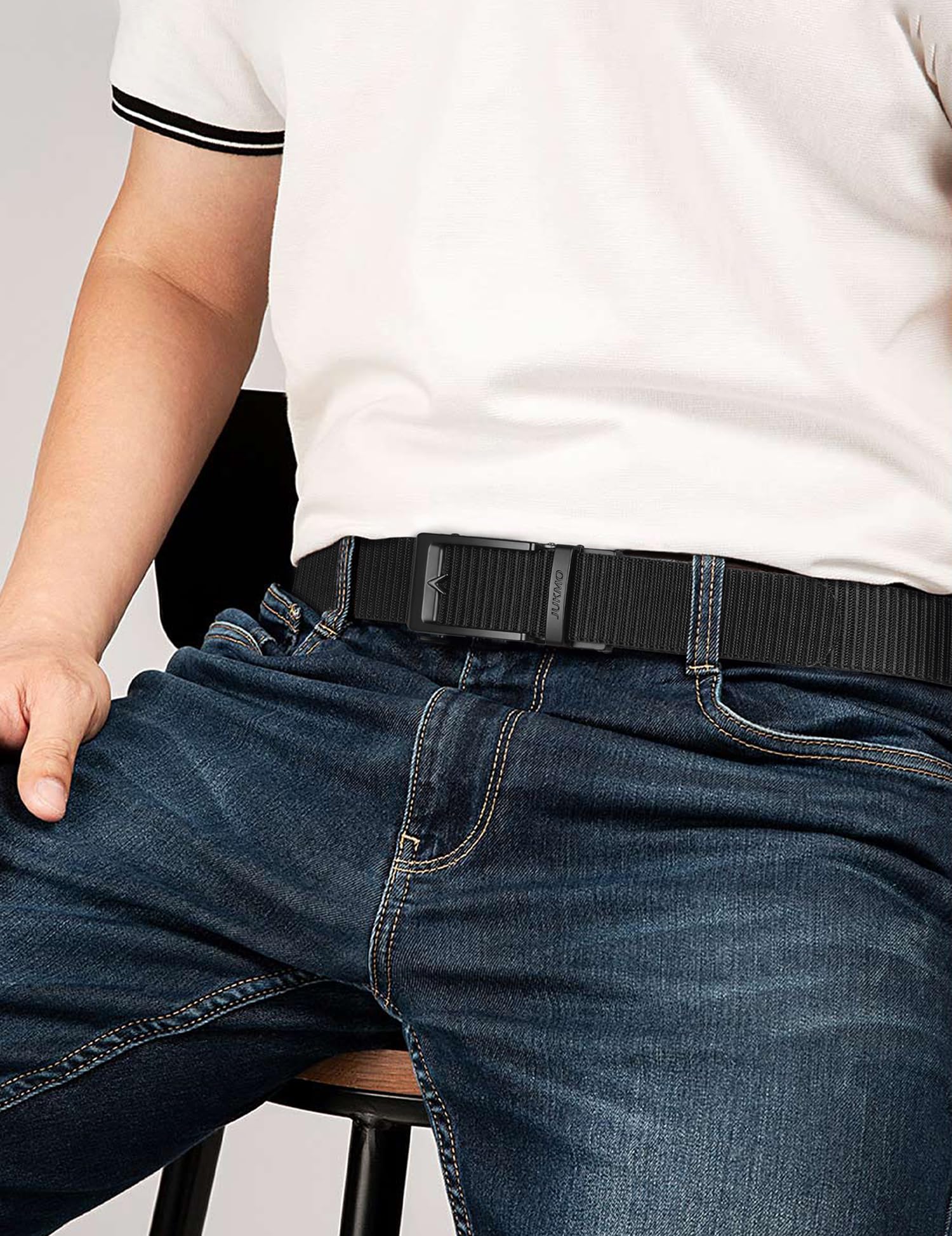 JUKMO Men's Nylon Web Ratchet Belt, Casual Reversible Tactical Belt No Holes for Jeans Pants, Adjustable Trim to Fit (Coyote/Black,Medium)