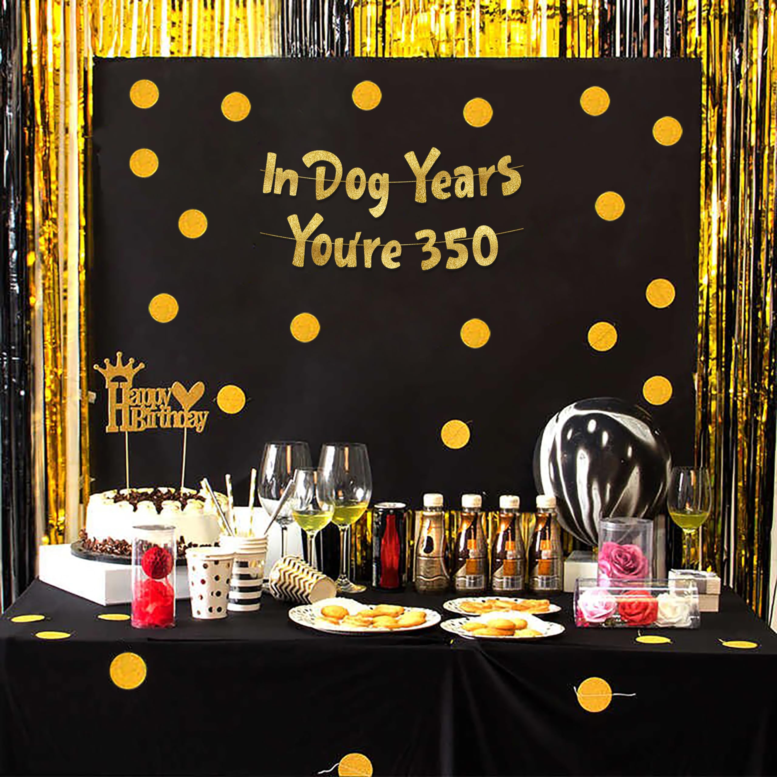 In Dog Years You're 350 Hilarious Adult Birthday Gold Glitter Banner - Funny Birthday Party Supplies, Ideas, Gifts and Decorations - 50th - 55th - 60th - 65th - 70th - 75th