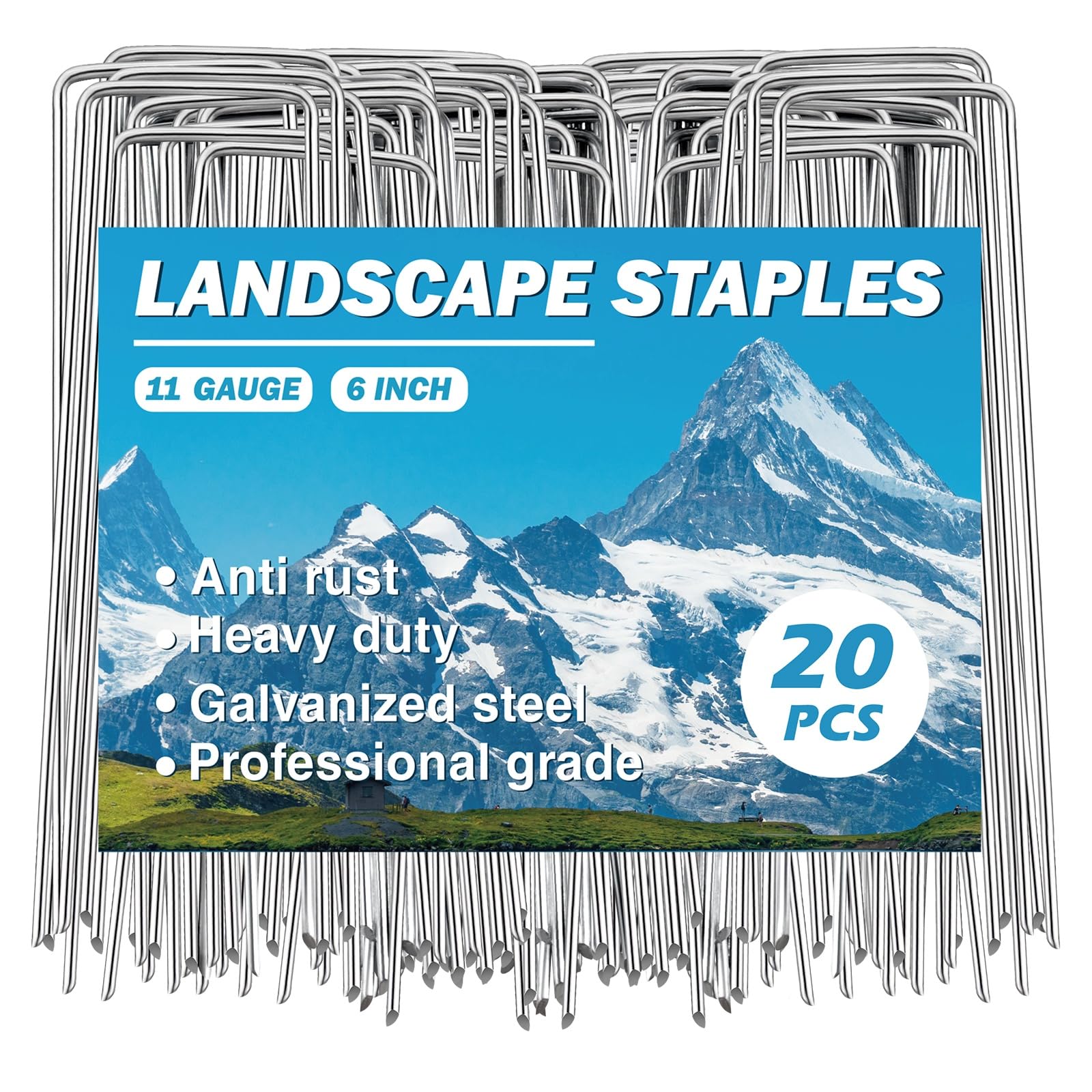 Garden Stakes - Landscape Staples for Plants, 20 Pack Garden Staples Landscape Fabric Stakes 6 inches 11 Gauge Lawn Staples Fence Stakes for Gardening