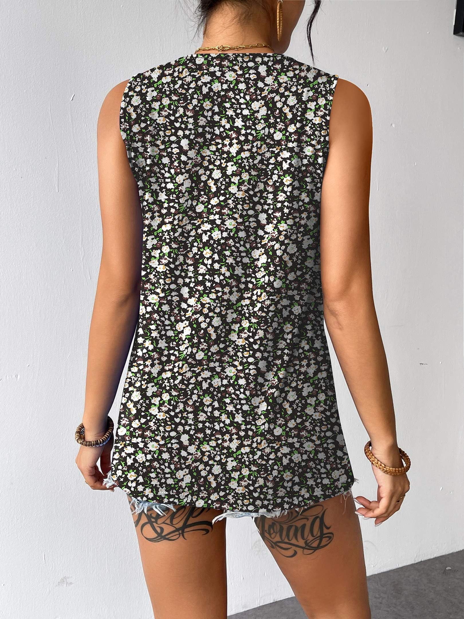 Zeagoo Womens Summer Tops Sleeveless Tank Loose Fit Floral Cute Dressy Casual Tunic Blouses Floral Black M