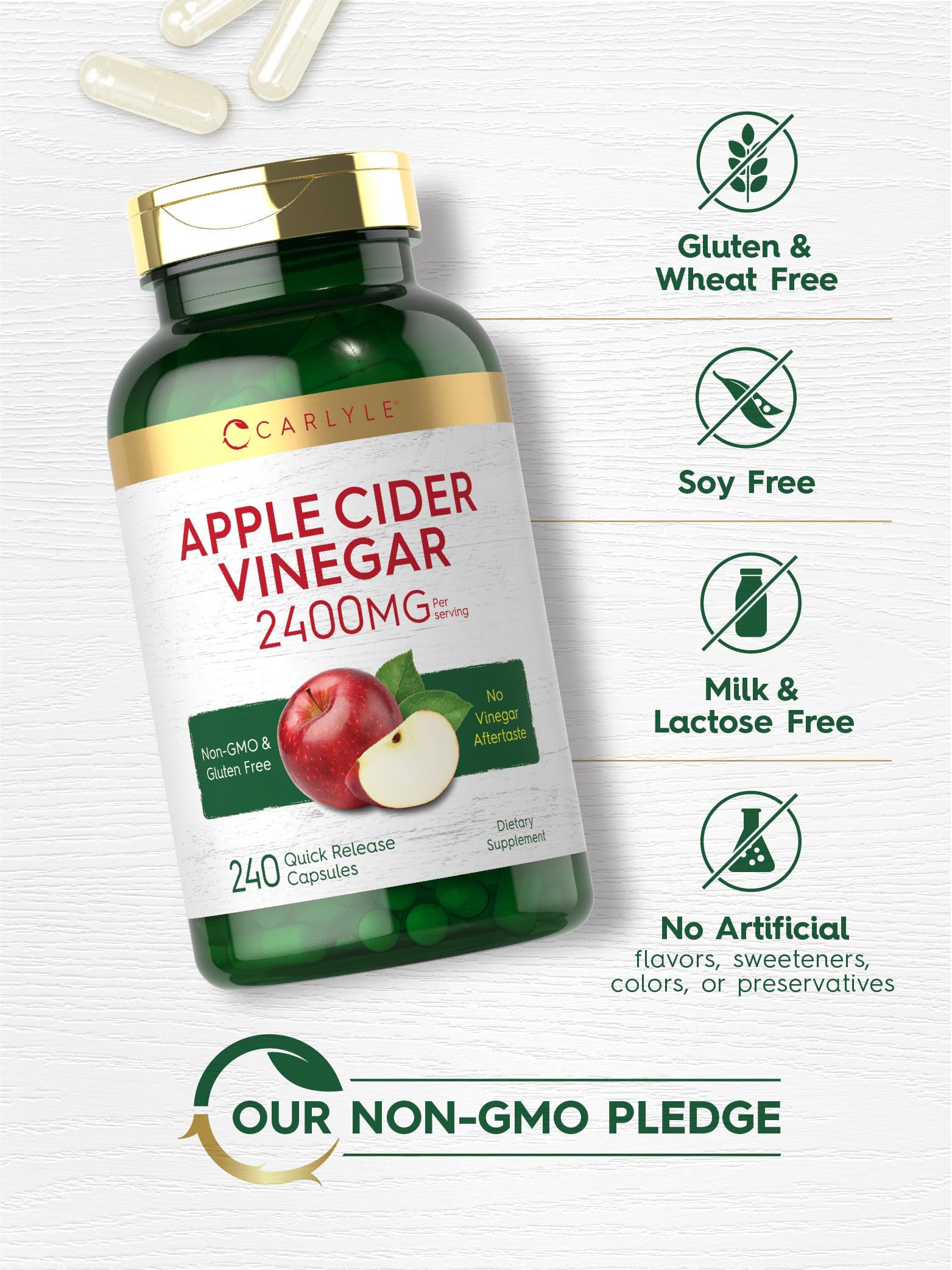 Carlyle Apple Cider Vinegar Capsules | 2400mg | 240 Count | Non-GMO, Gluten Free Supplement