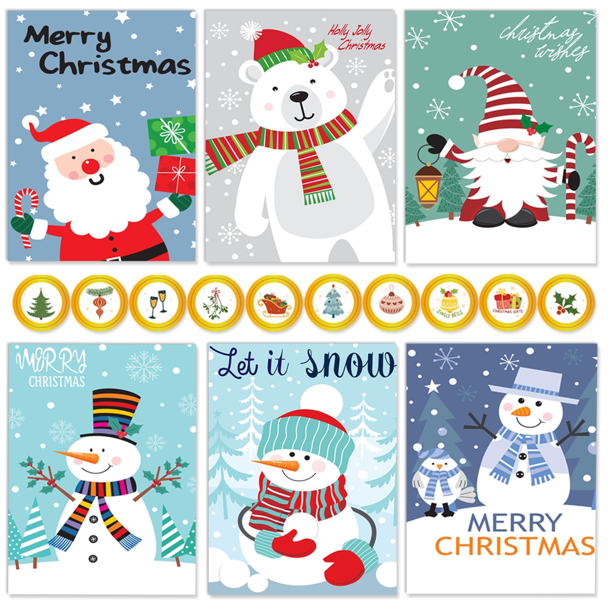 windrio 24 Pack Merry Christmas Cards Bulk with Envelopes & Stickers, Blank Holiday Greeting Cards, 6 Assorted Designs, Bulk Greeting and New Year's Cards Gnome, Snowman, Santa, and Bear