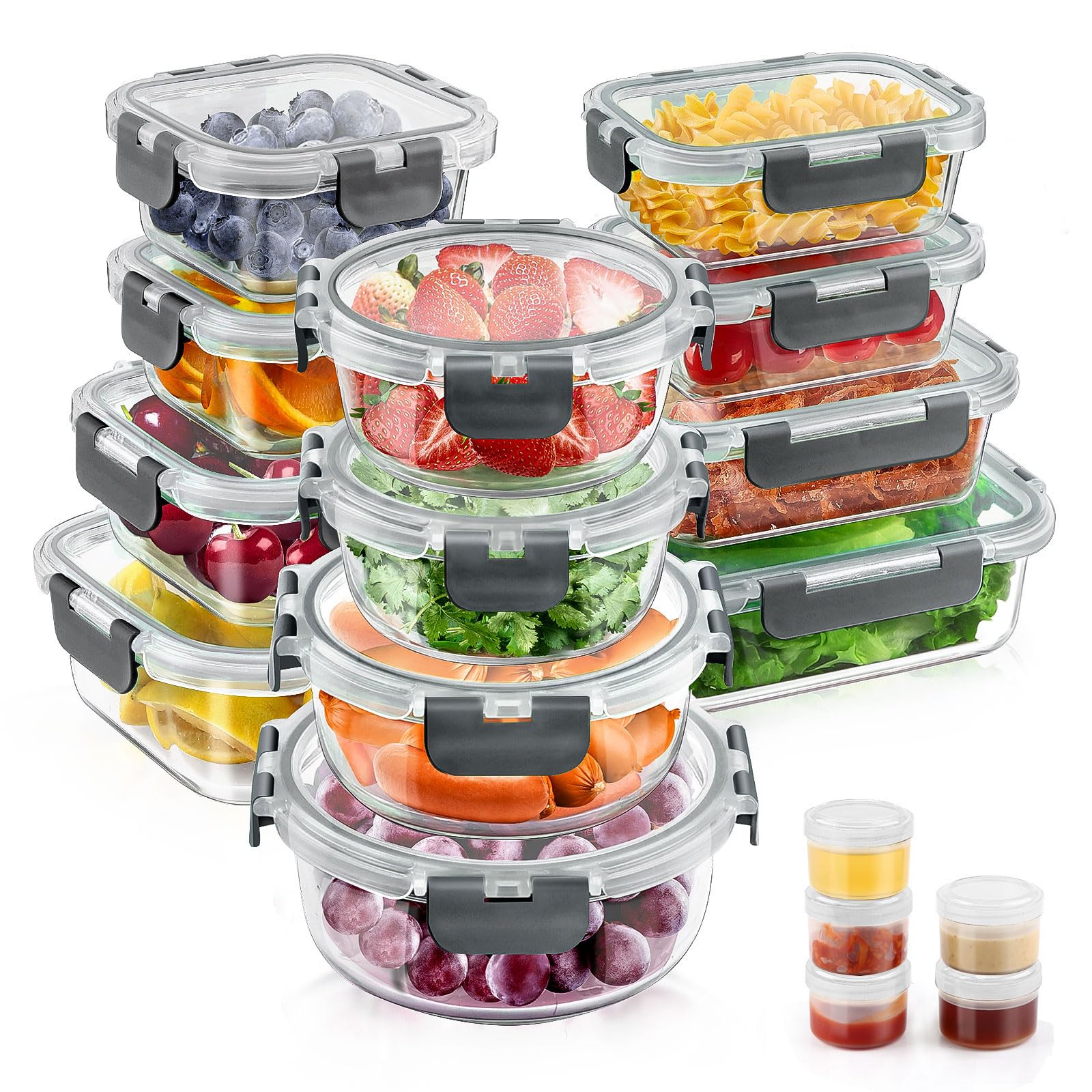 34pcs Glass Food Storage Containers with Lids Set, Airtight Glass Meal