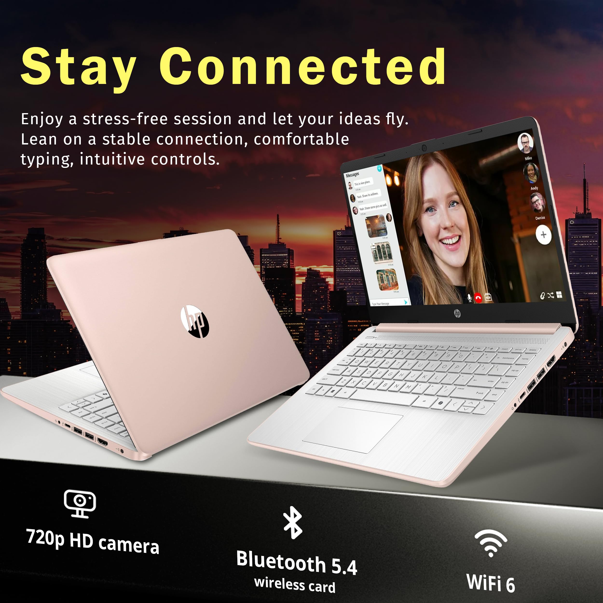 HP Stream 14" HD BrightView Laptop, Intel Celeron N150, 16GB RAM, 288GB Storage (128GB UFS + 160GB Docking Station Set), Intel UHD Graphics, 720p Webcam, Wi-Fi, 1 Year Office 365, Win 11S, Gold