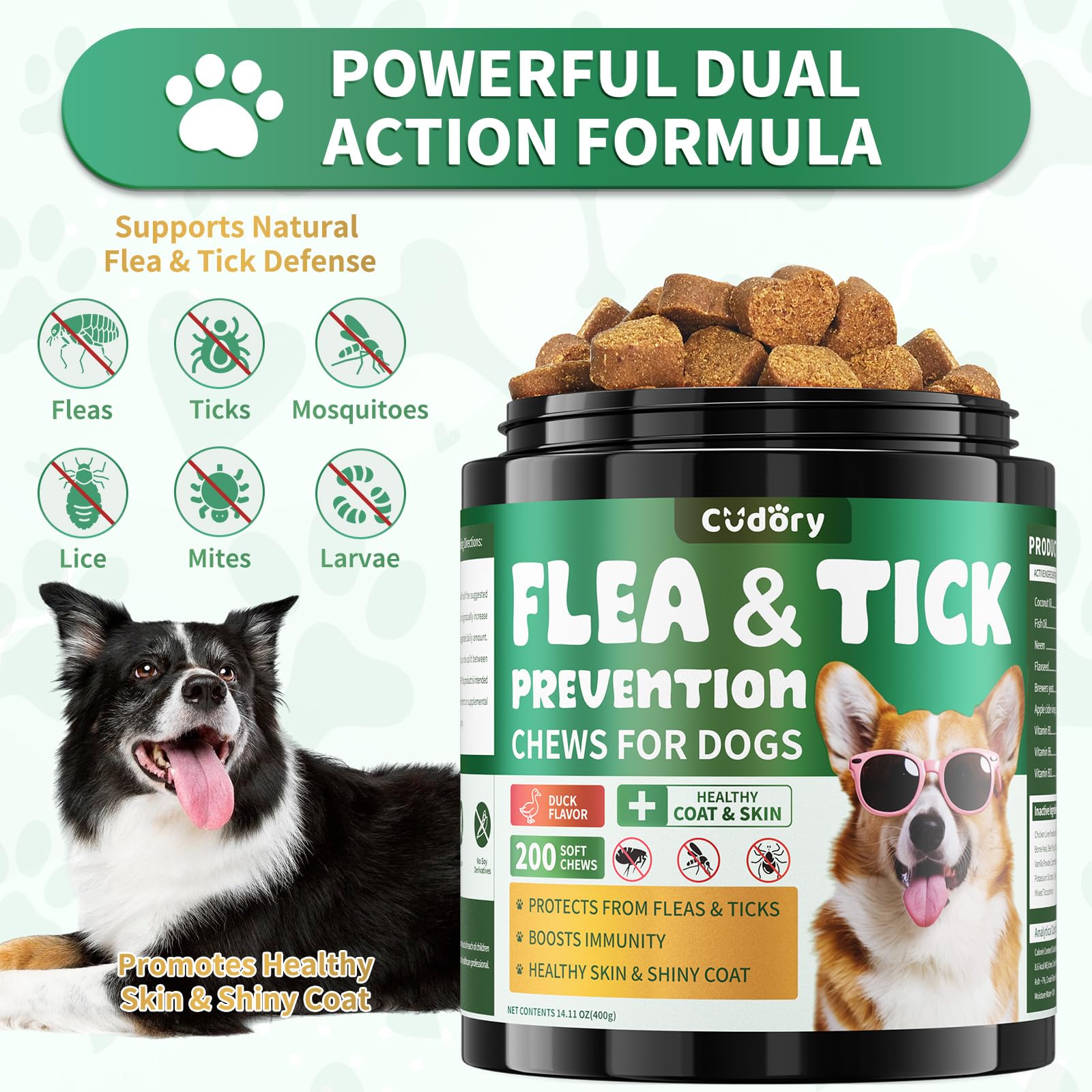Flea and Tick Support Bundle for Cats & Dogs-400 Chews Natural Flea Tick Support for Pet All Breeds & Ages