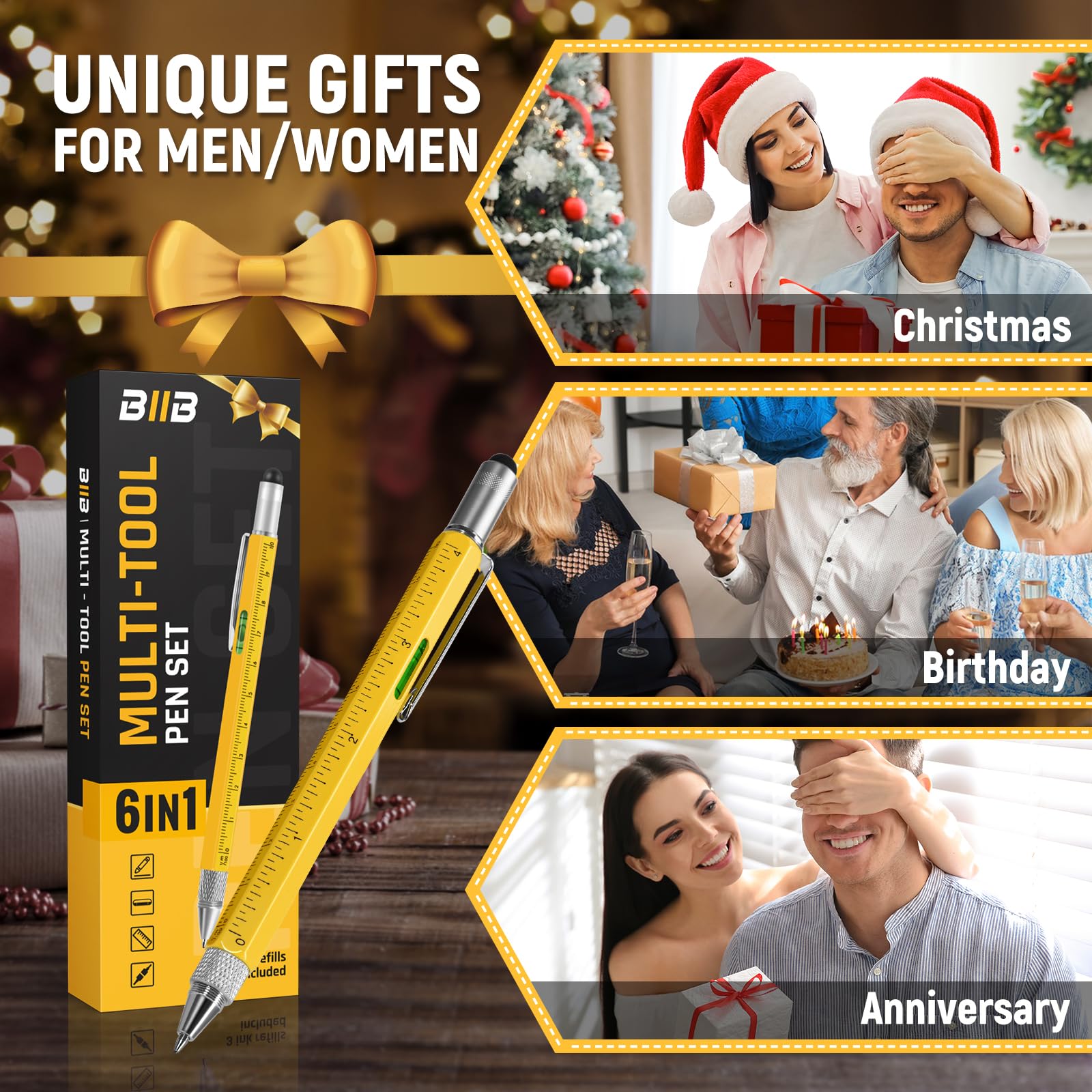 BIIB Stocking Stuffers for Adults Men Him, Multitool Pen Gifts for Men Dad Grandpa Him, Dad Mens Gifts for Christmas, Mens Stocking Stuffers 2024, White Elephant Gifts for Adults DIY Handyman Gadgets