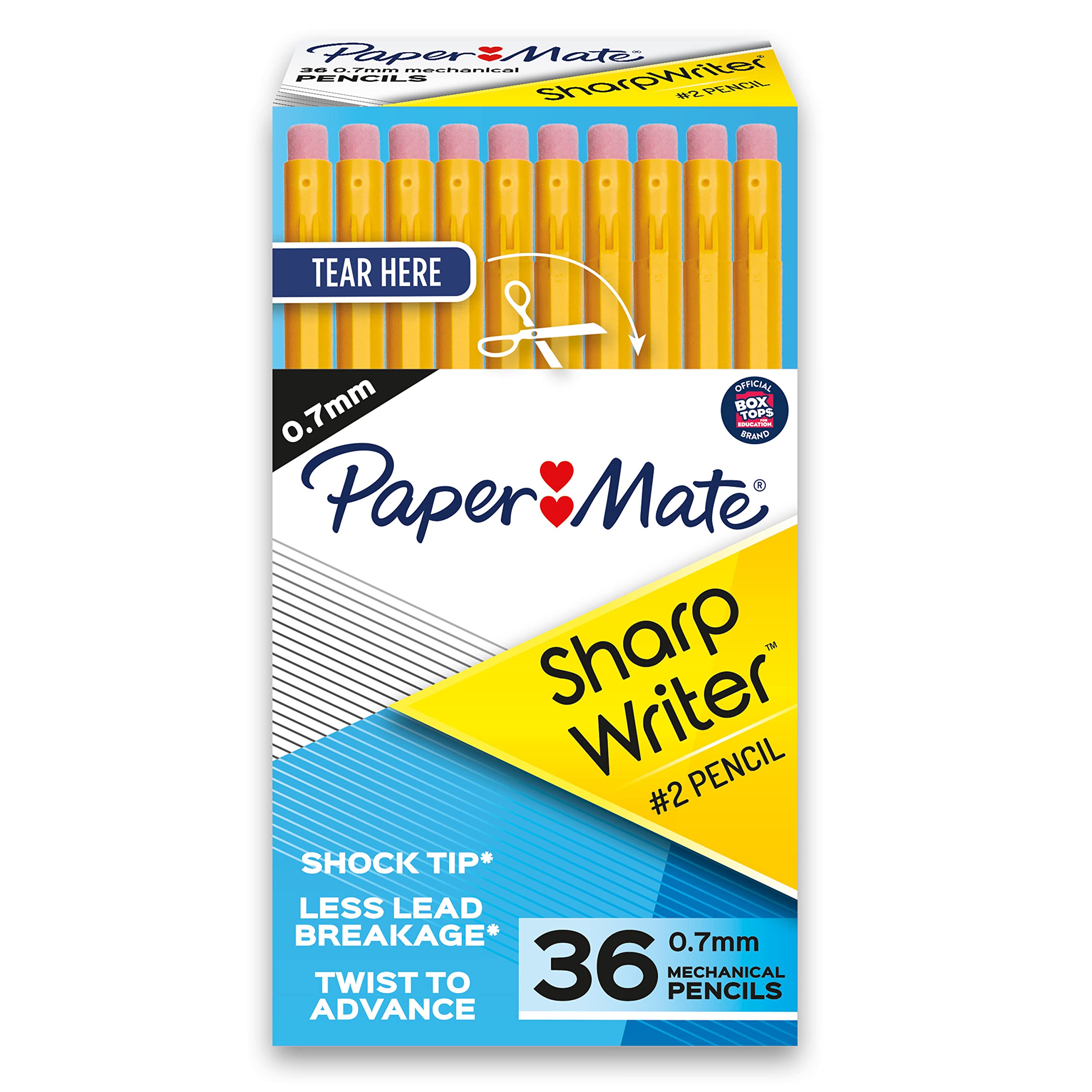 Paper Mate SharpWriter Mechanical Pencils 0.7 mm 2 Pencil Pencils for School Supplies, Yellow, 36 Count