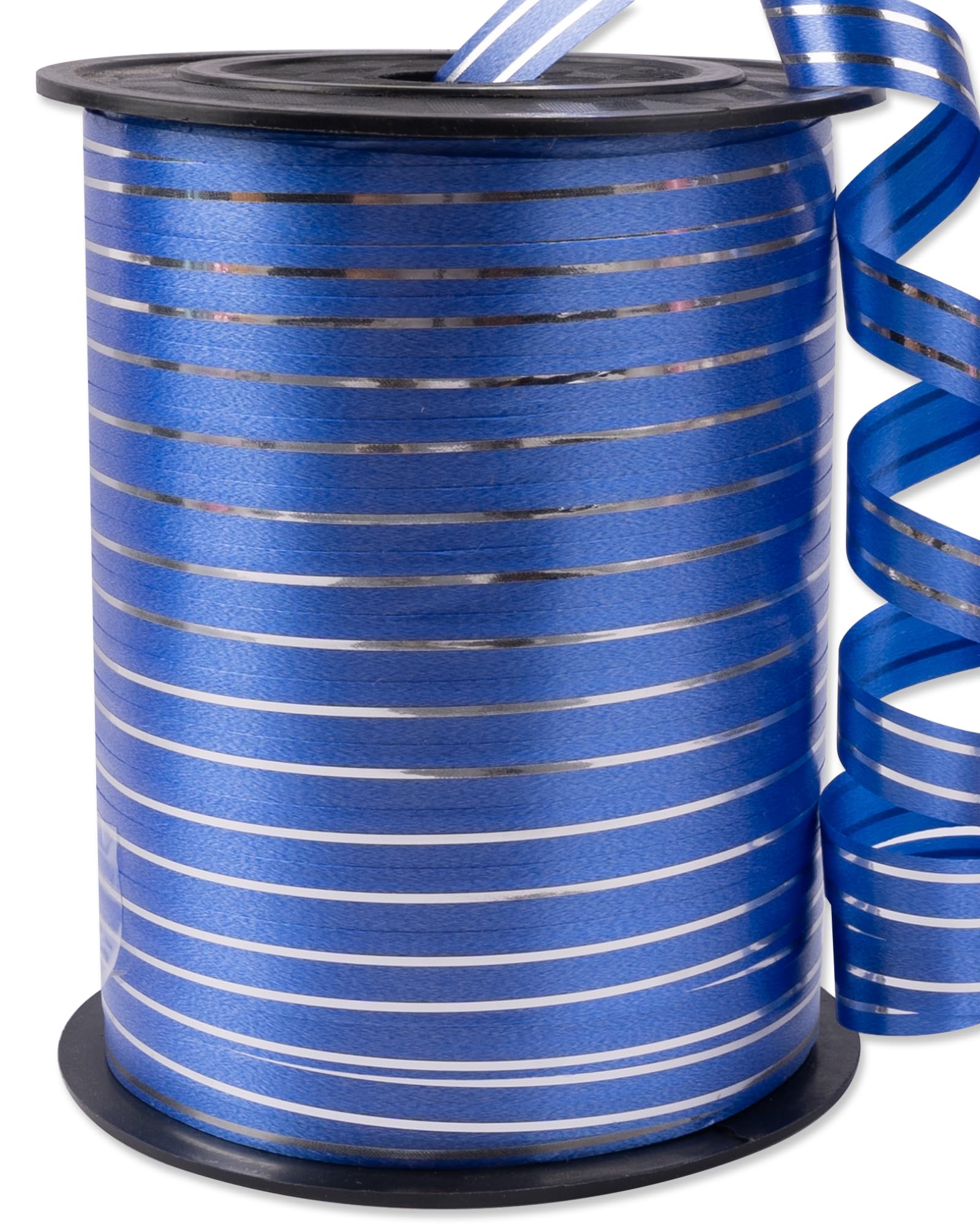 PartyWoo Blue and Silver Curling Ribbon, 219 Yard PVC Plastic Ribbon for Balloons, Gift Wrapping, Crafts, Wedding, Florist Flowers (1 Roll)