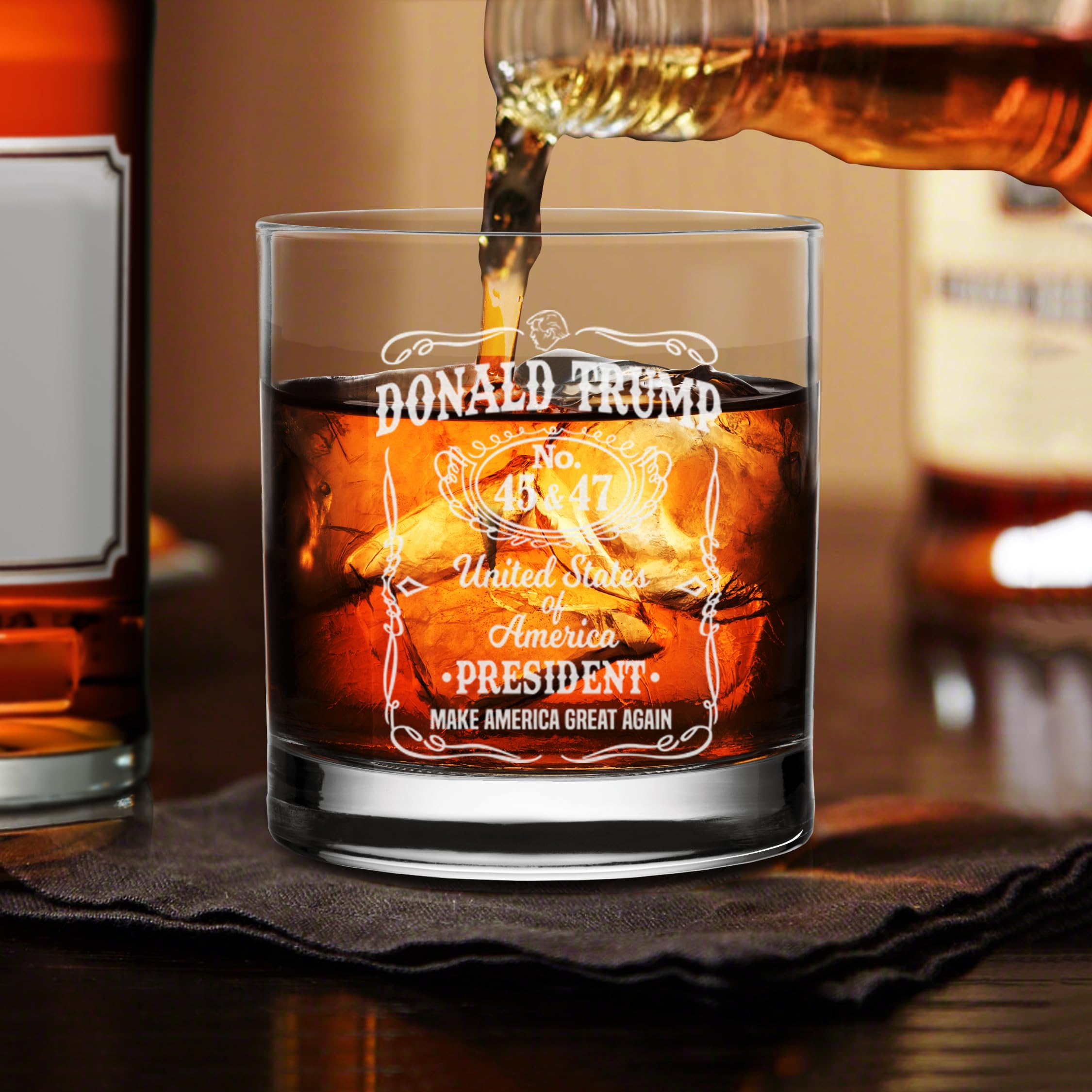 NeeNoNex Donald Trump Laser Engraved Whiskey Glass, Right Wing, Conservative Gift, Trump For Presidency, Poilitical Gift, 45-47