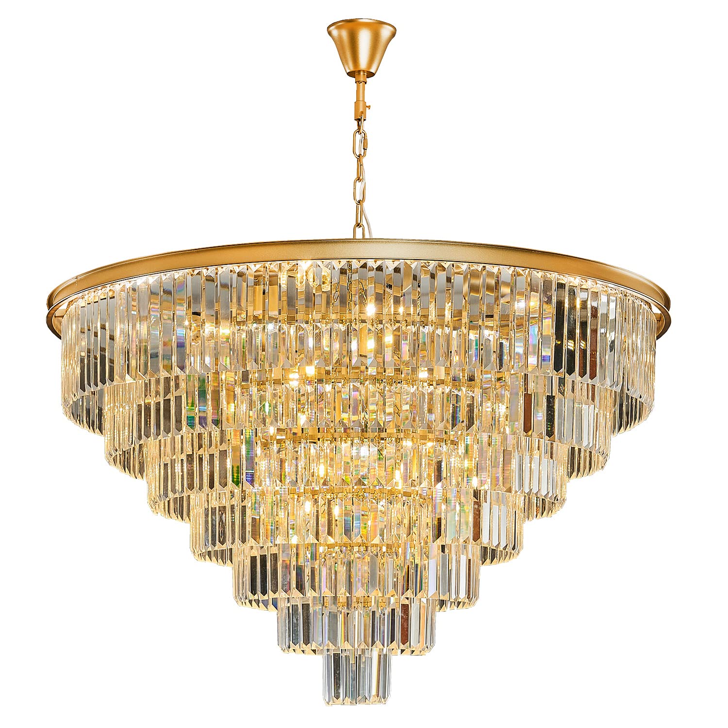 Uboxin Large Gold Crystal Chandelier Luxury High Ceiling Lights Fixture Hanging, 27 Light Modern Crystal Chandelier Light Fixture 7-Tier for Dining Living Room Bedroom (Gold, 40in-27 Lights)