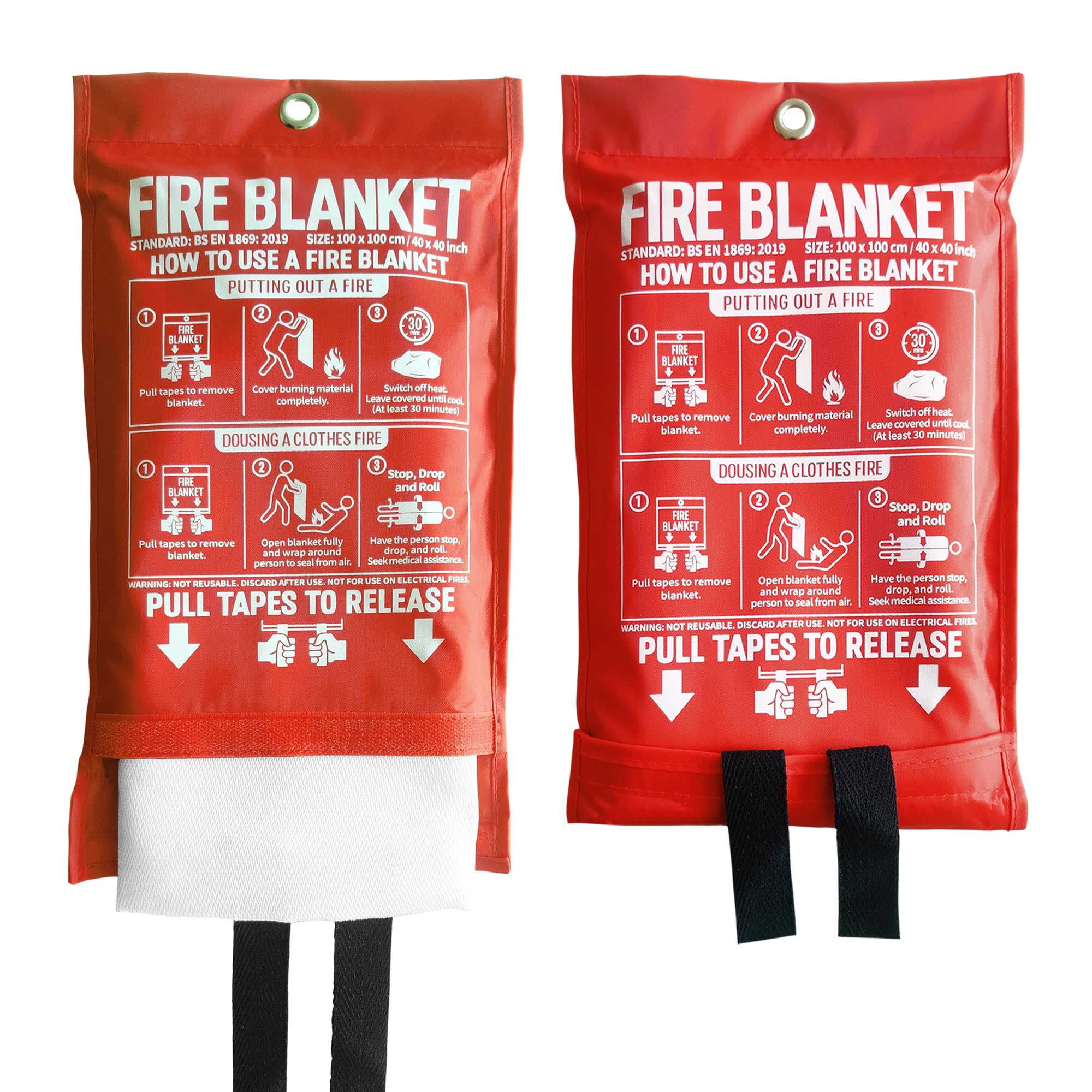 KingtooSize Fire Blanket for Kitchen and Home, 40" x 40", Fiberglass Emergency Fire Blanket, 2 Pack