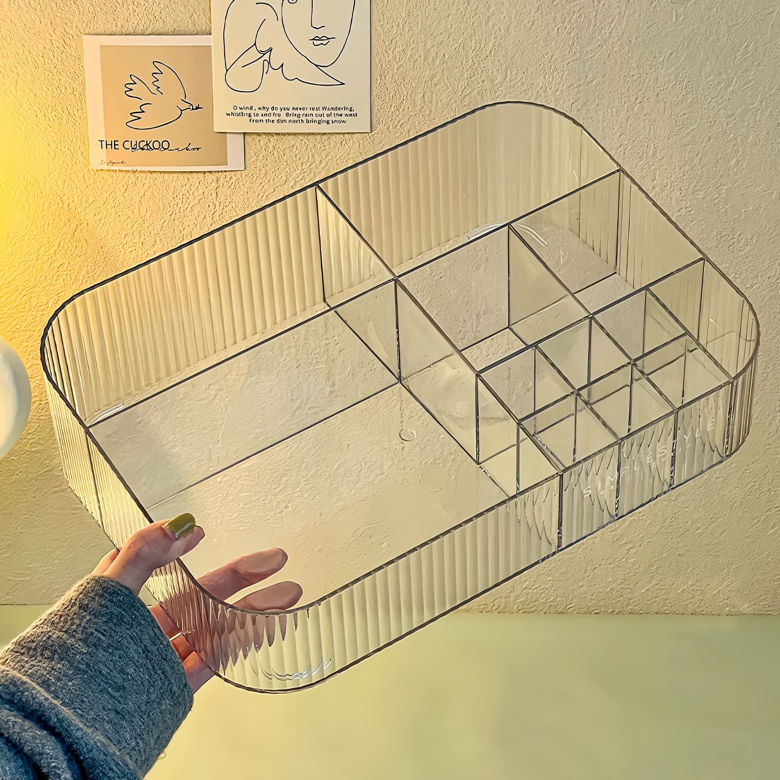 Decorcode Clear Vanity Makeup Organizer | 12-Compartment Holder for Brushes, Eyeshadow Palettes, & Beauty Supplies | Stacks Storage Drawers