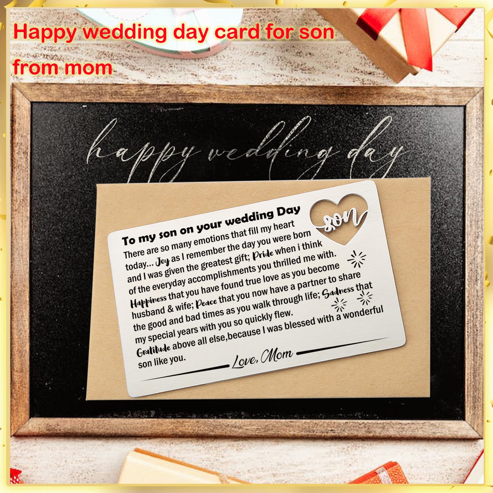 YODOCAMP Son Wedding Gifts from Mom, Engraved Wallet Card Insert for Son on His Wedding Day, Groom On Wedding Day Card Gift Ideas, Son Wallet Card from Mother