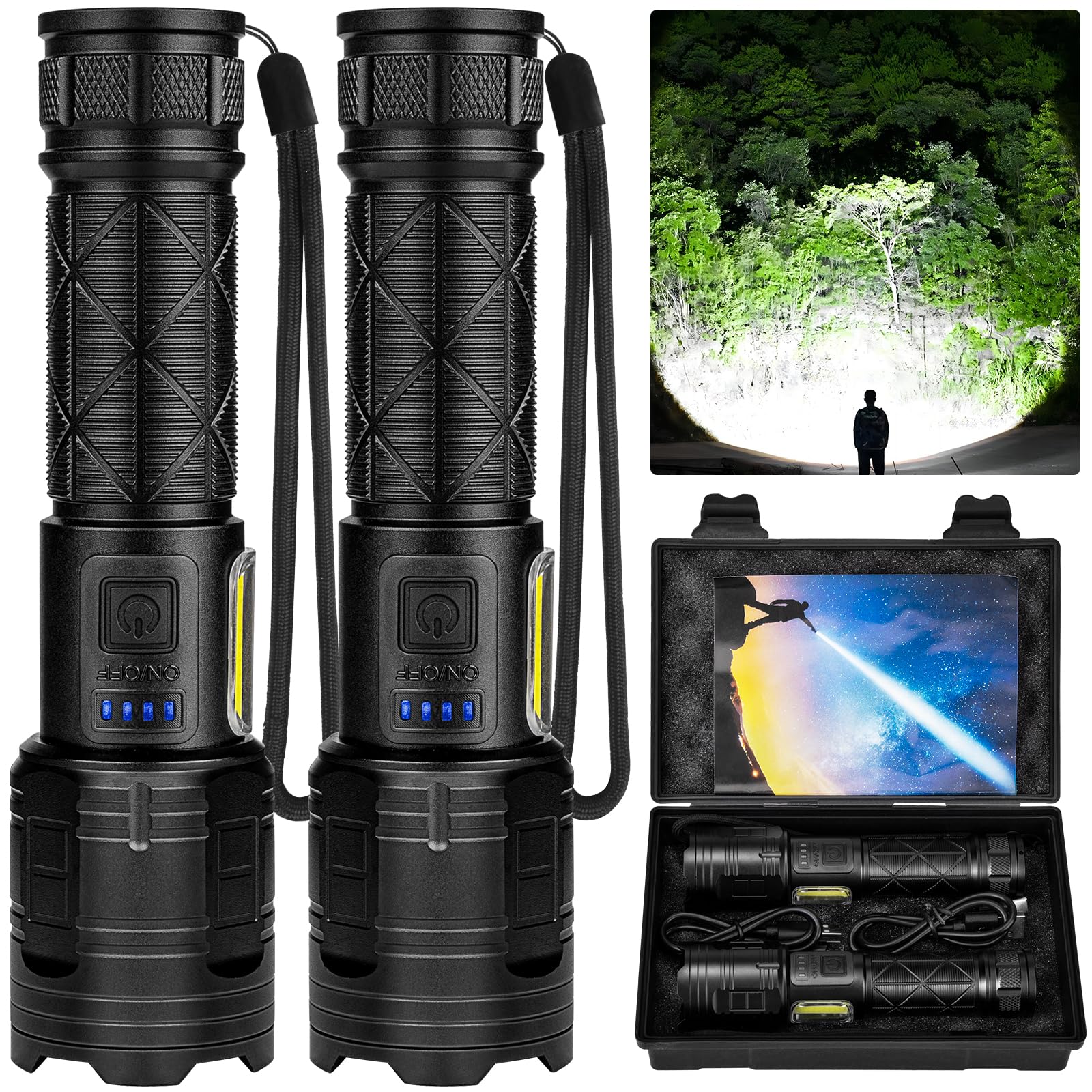 taoquwe Rechargeable LED Flashlights High Lumens, 990000 Lumen Super Bright Flashlight with 7 Modes & Waterproof, Powerful USB Rechargeable Handheld Flash Light for Camping Home