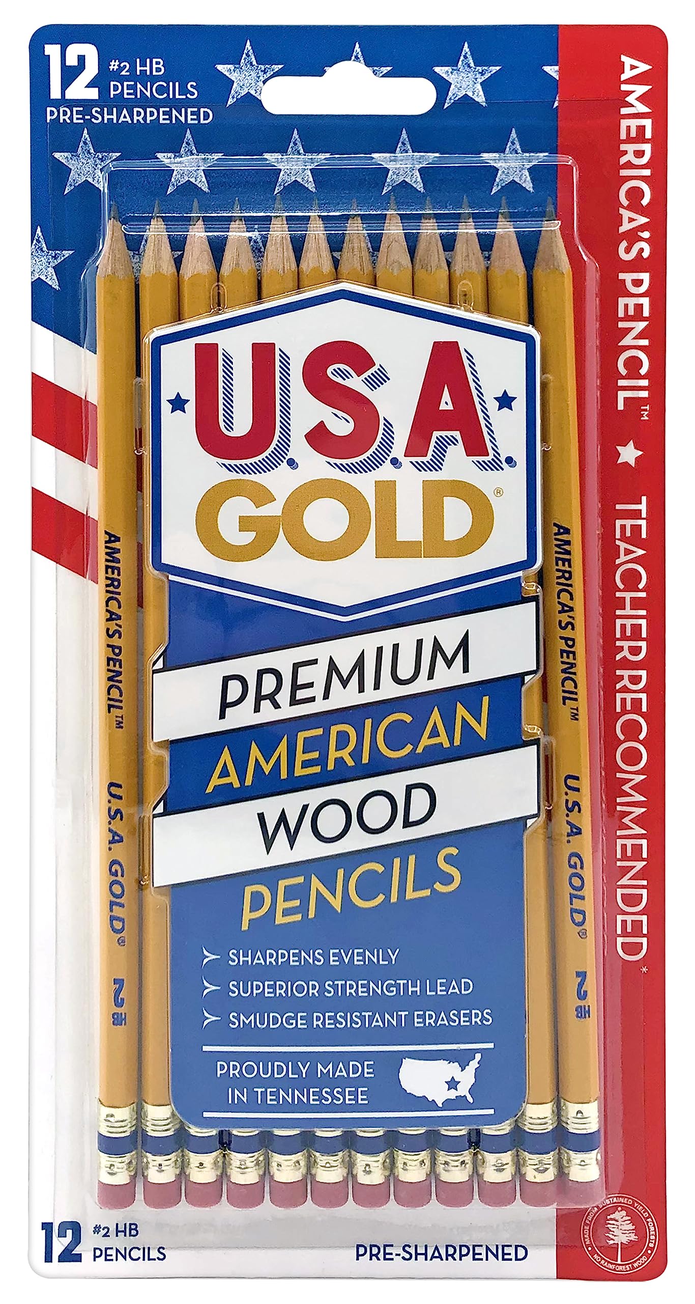 Write Dudes USA Gold Premium Cedar No. 2 Pre-Sharpened Pencils 12-Count (DDR56)