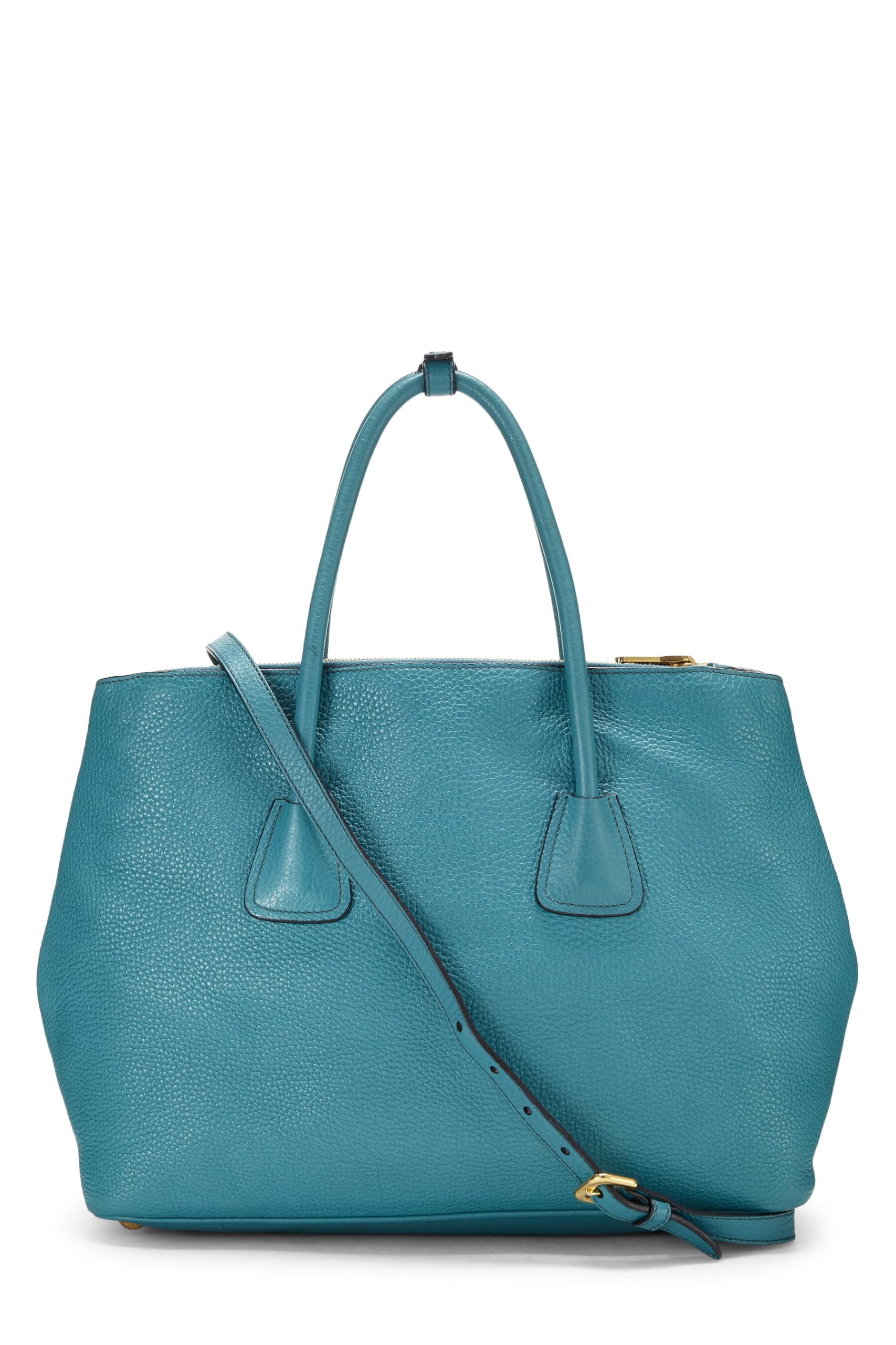 Prada, Pre-Loved Blue Vitello Daino Convertible Top Handle Tote, Blue