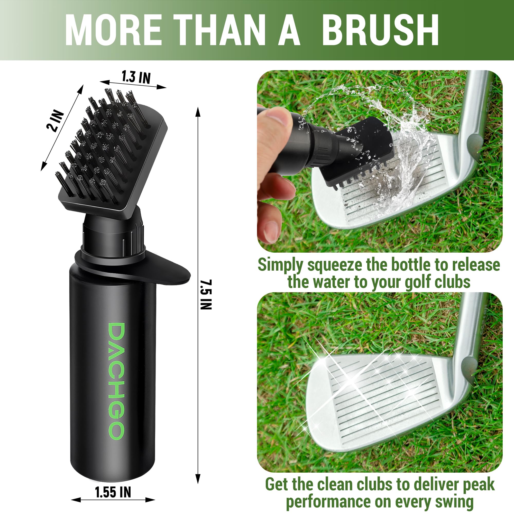 Dachgo Pro Golf Club Cleaner Brush - Golf Water Brush with Lockable Retractor Clip & 4 oz Water Capacity Squeeze Bottle, Golf Accessories Golf Gifts for Men Women (Brush)
